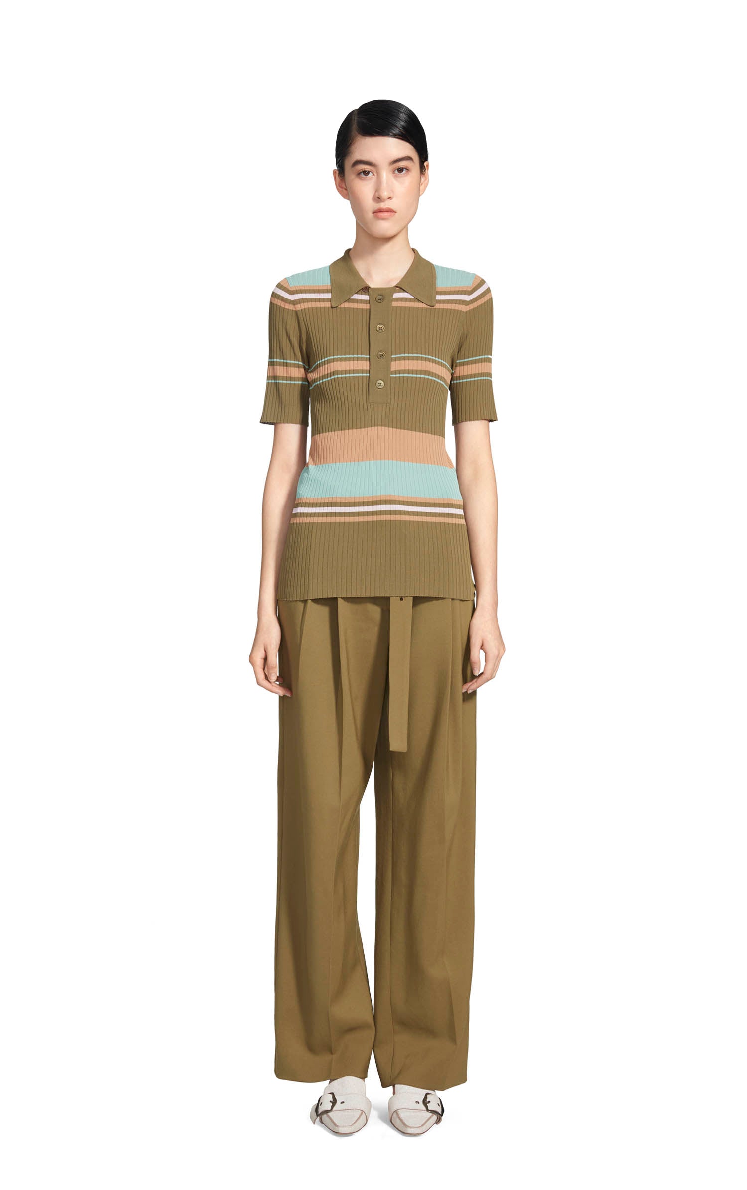 Rory Crepe Collared Short Sleeve Sweater