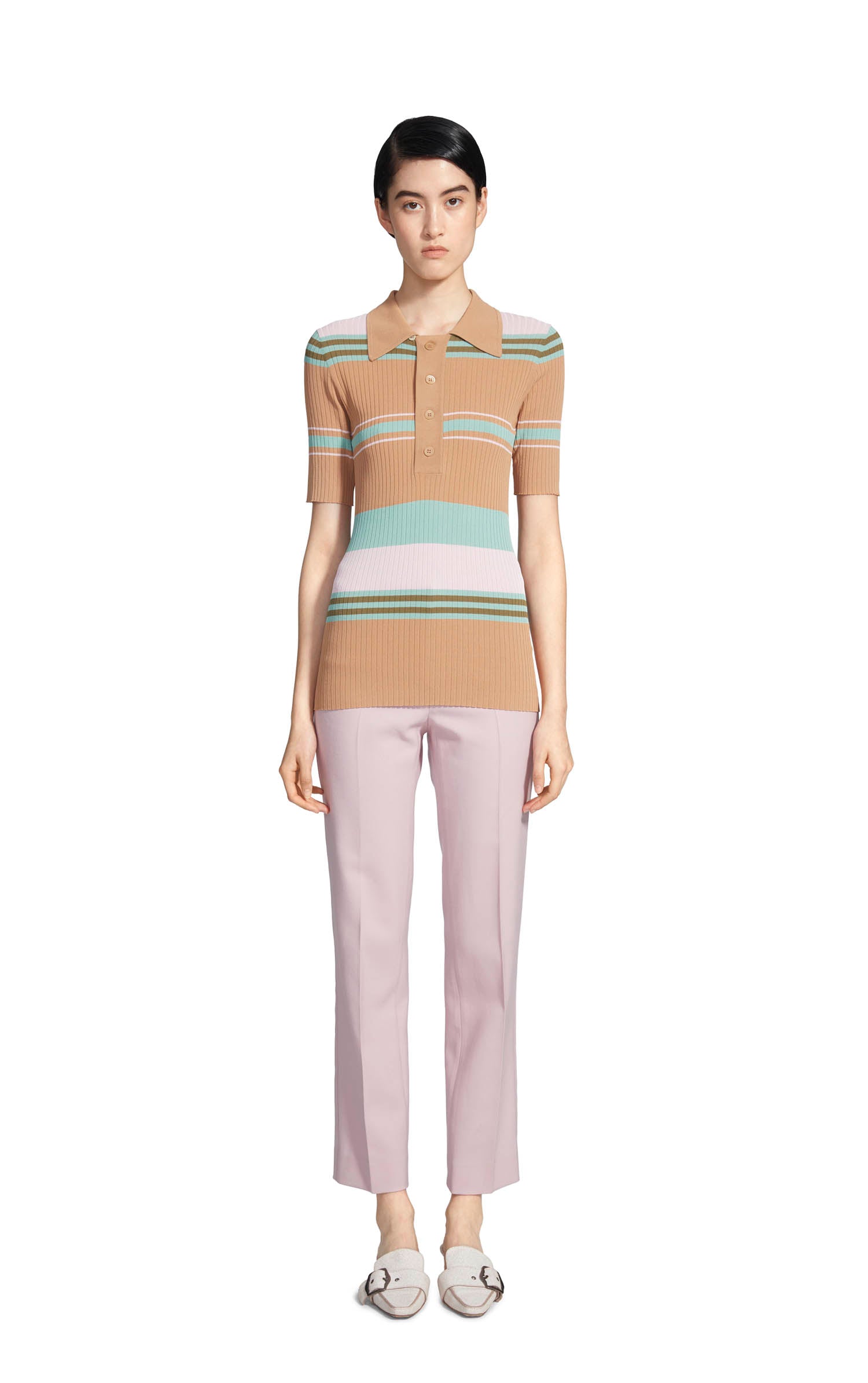 Rory Crepe Collared Short Sleeve Sweater