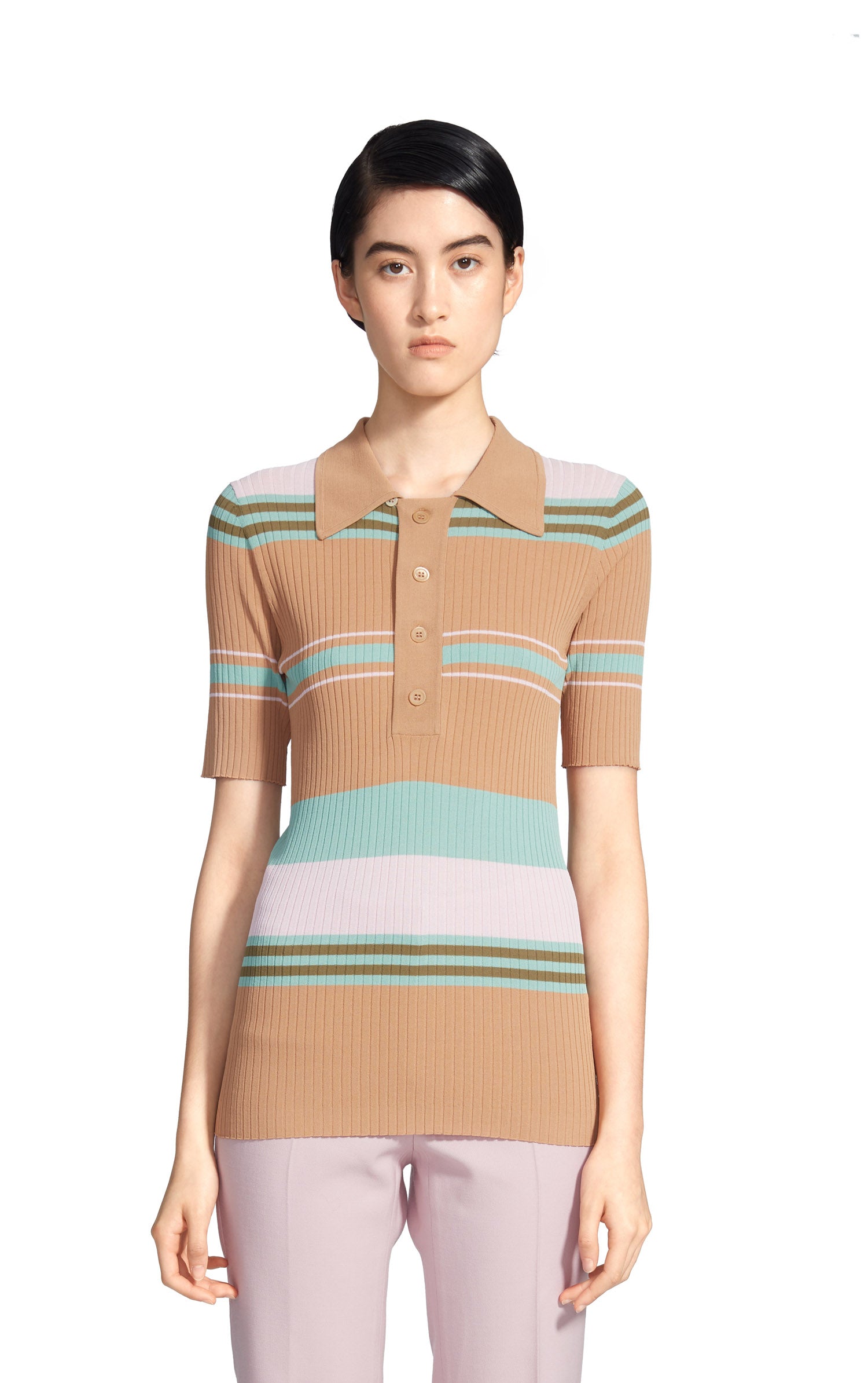 Rory Crepe Collared Short Sleeve Sweater