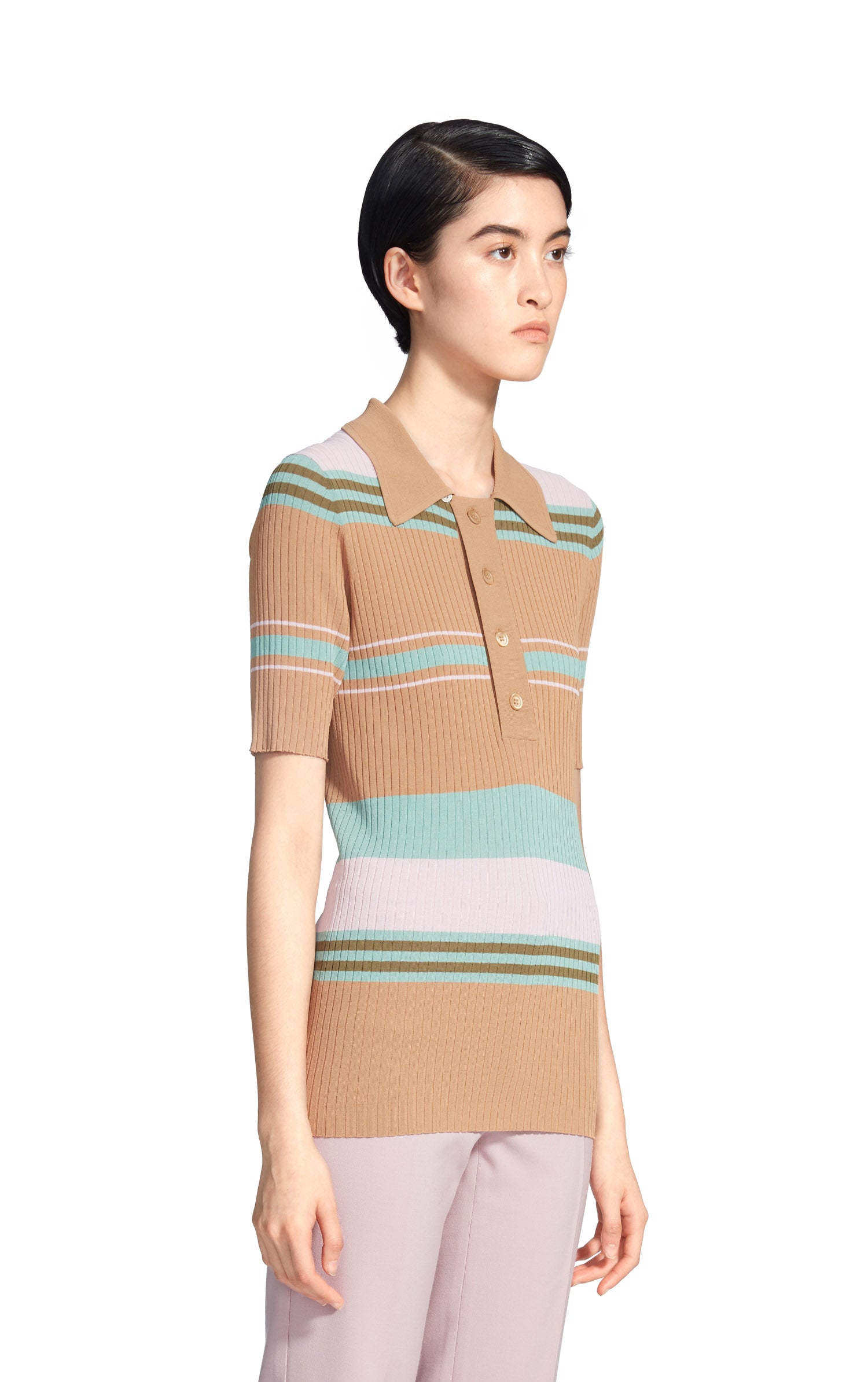 Rory Crepe Collared Short Sleeve Sweater
