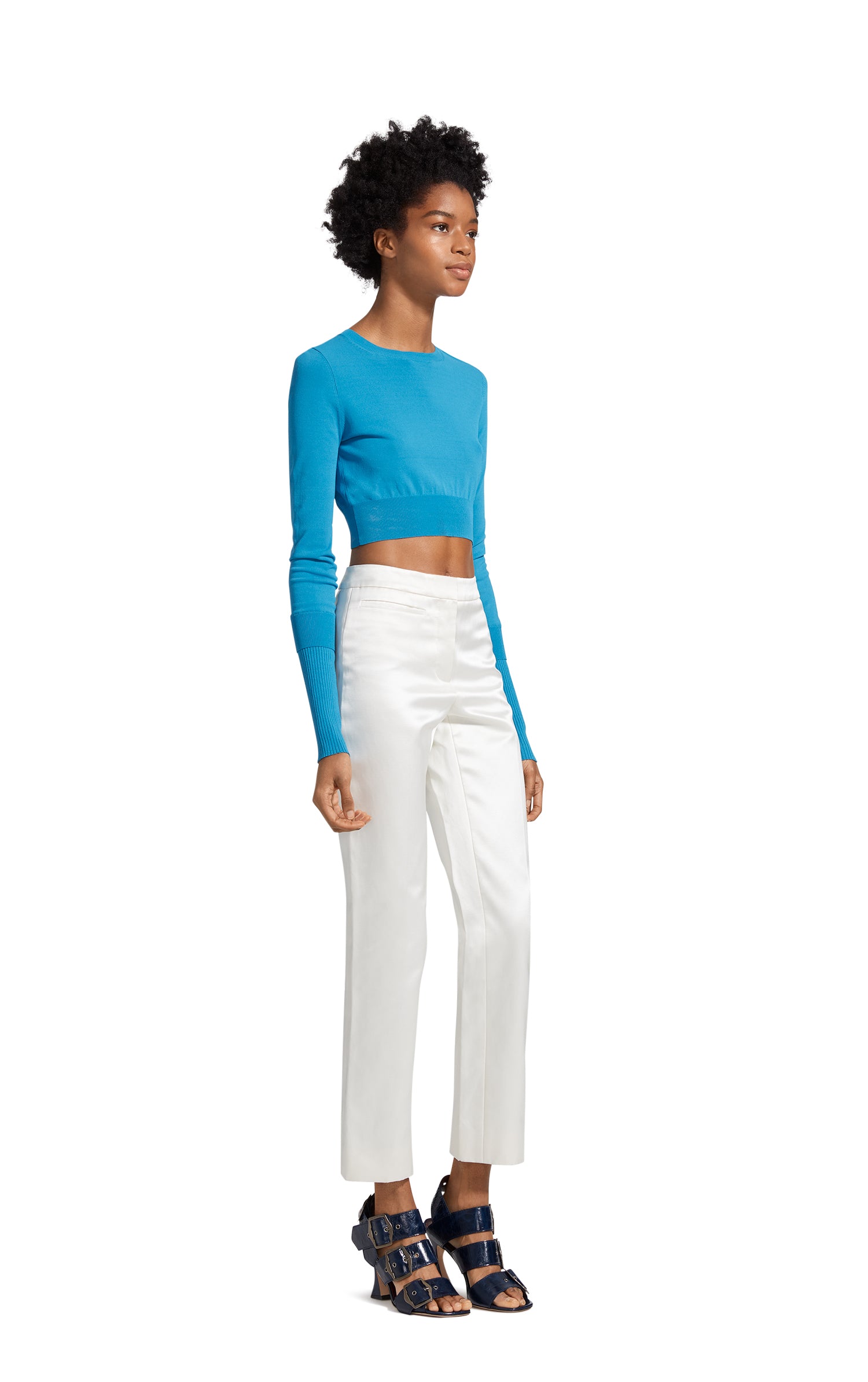 Gwin Fine Crepe Crop Crew Sweater