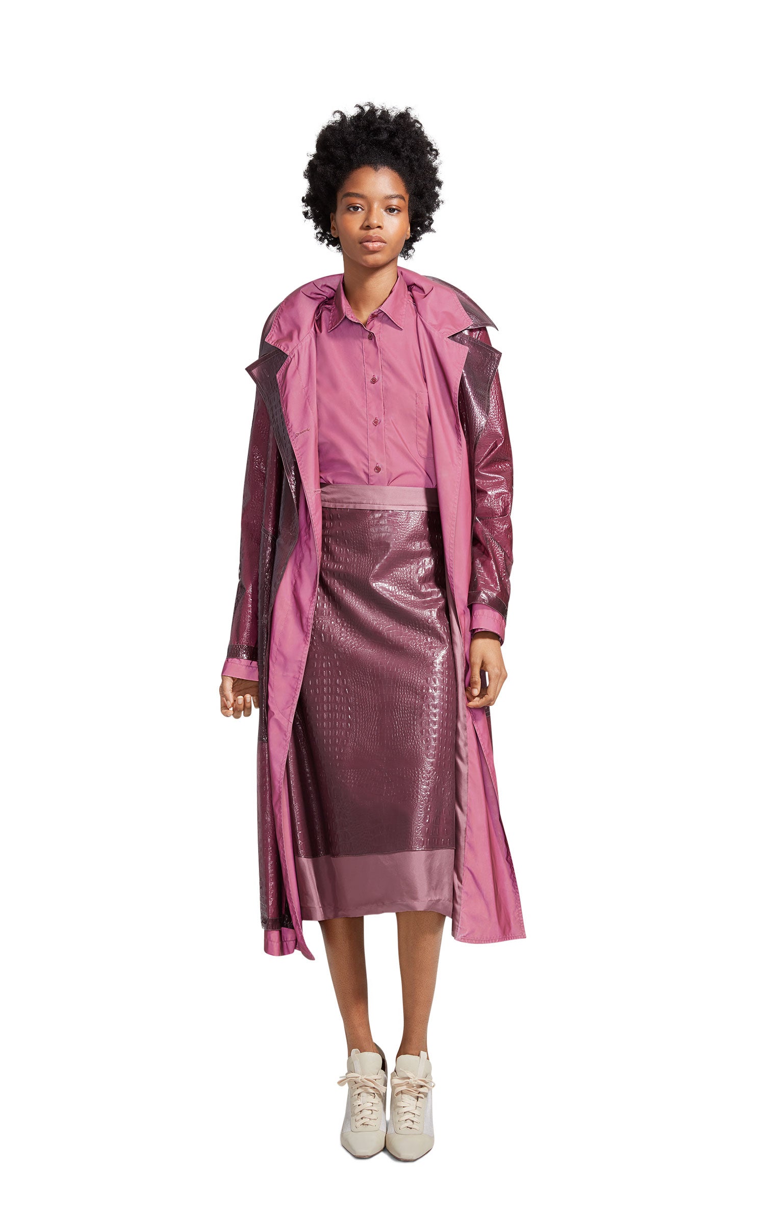 Devin Embossed Double Belted Reflective Trench Coat