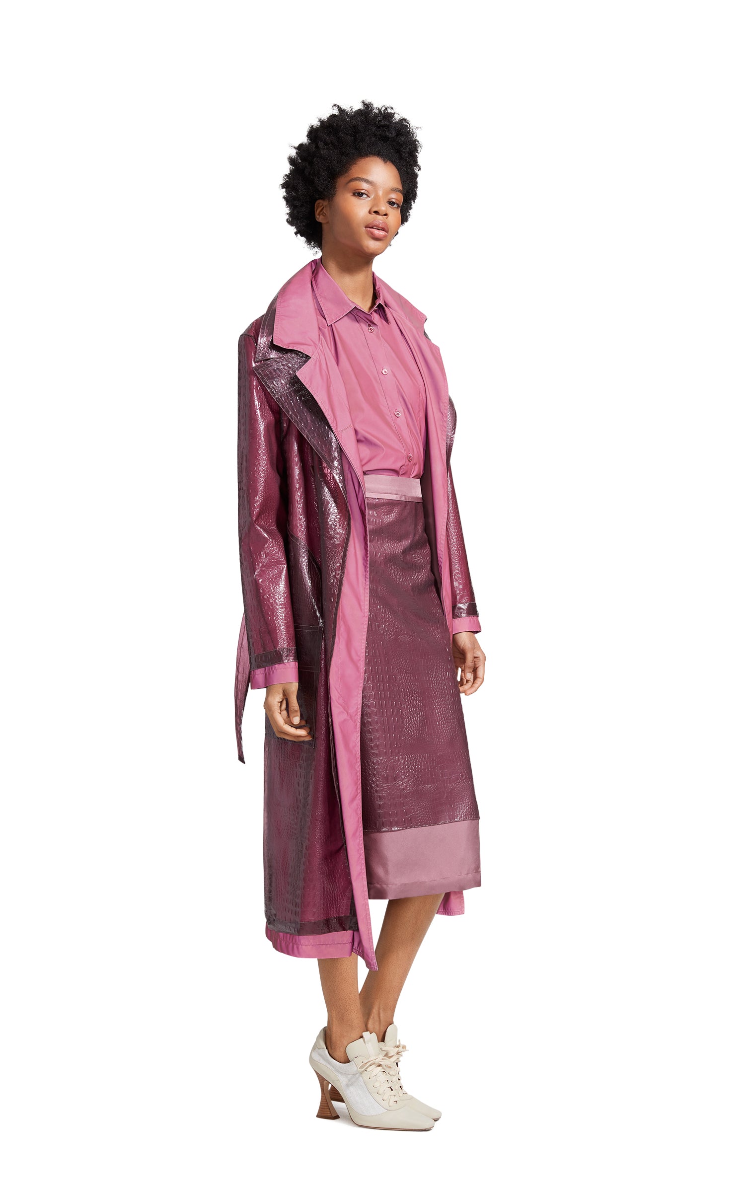 Devin Embossed Double Belted Reflective Trench Coat