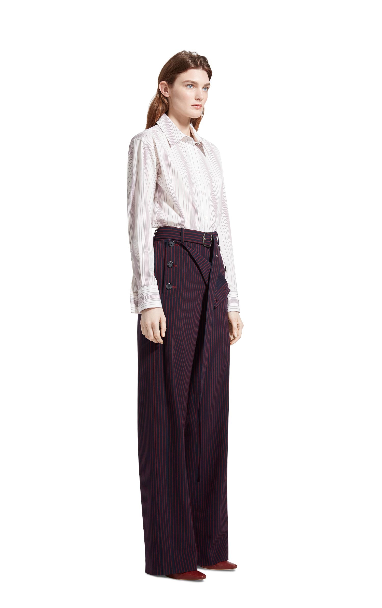 Anouk Pinstripe Stretch Wool Belted Long Pant