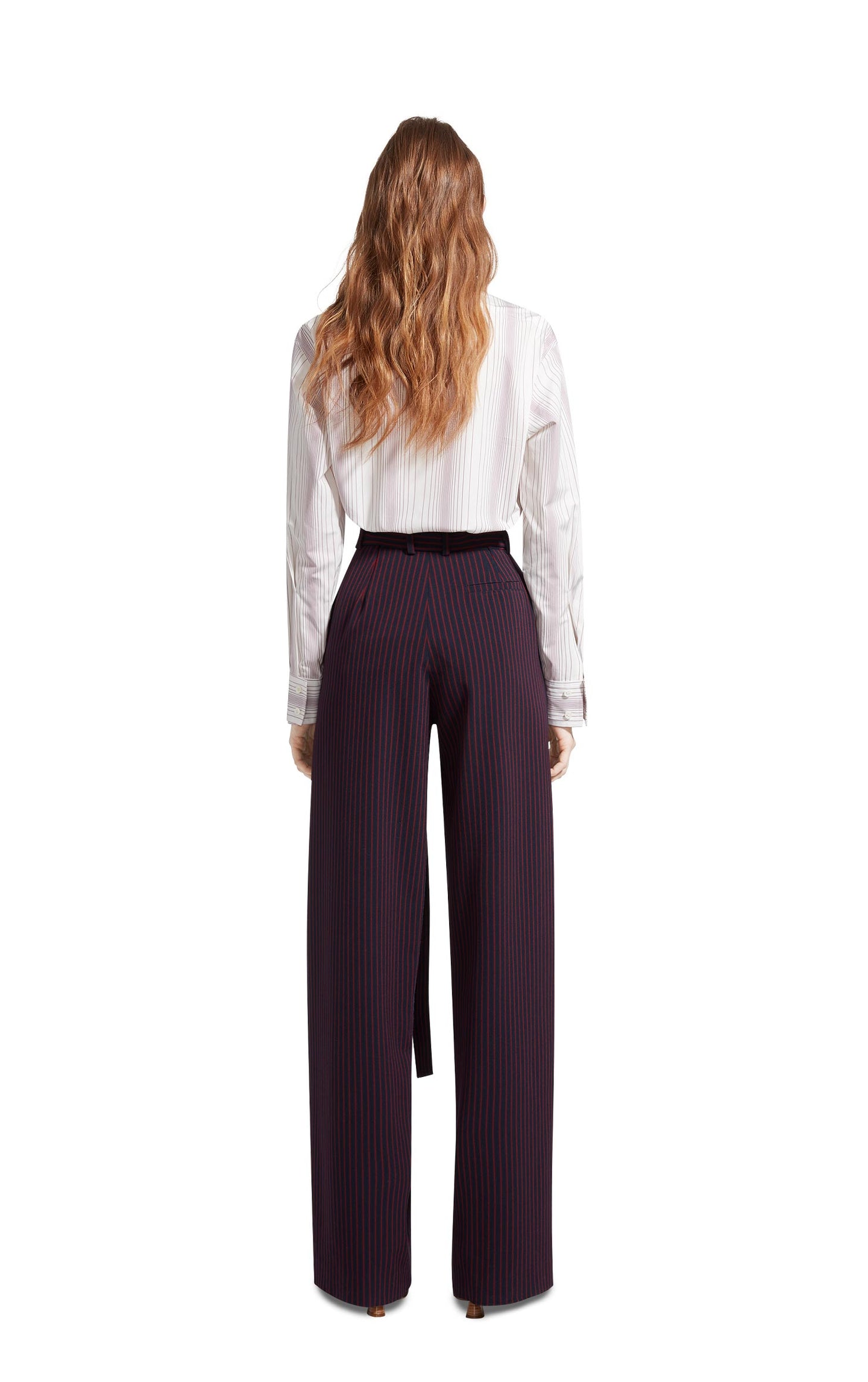 Anouk Pinstripe Stretch Wool Belted Long Pant