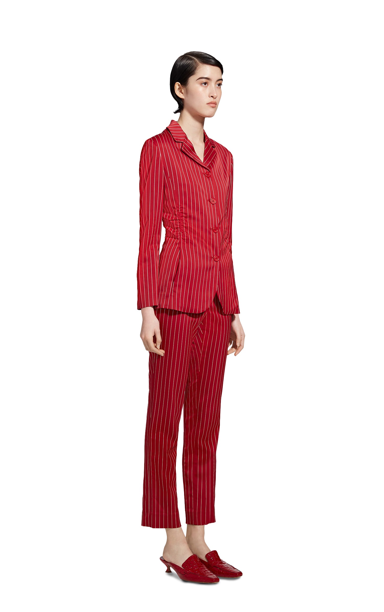 Greer Pinstripe Stretch Satin Single Breasted Jacket
