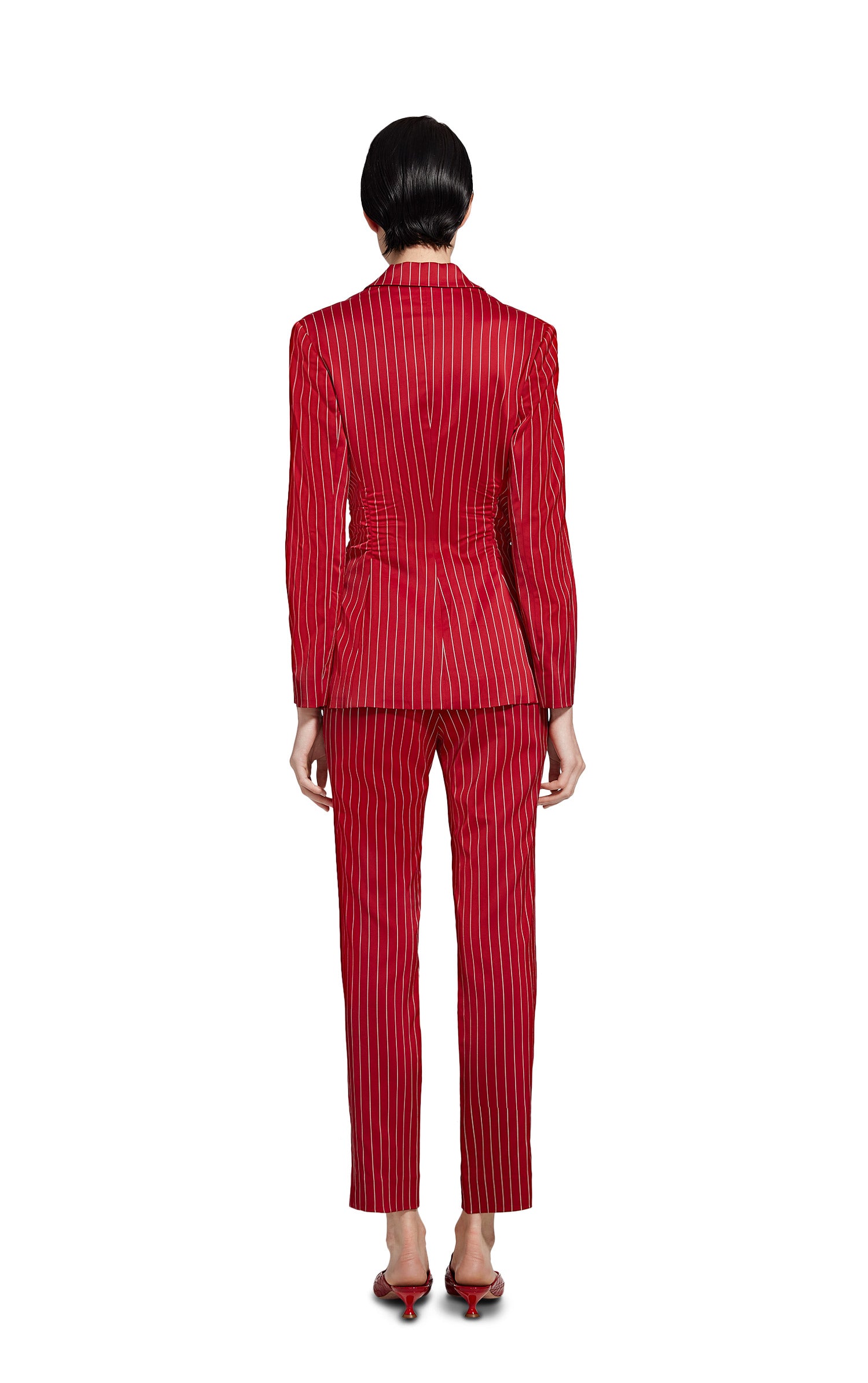 Greer Pinstripe Stretch Satin Single Breasted Jacket