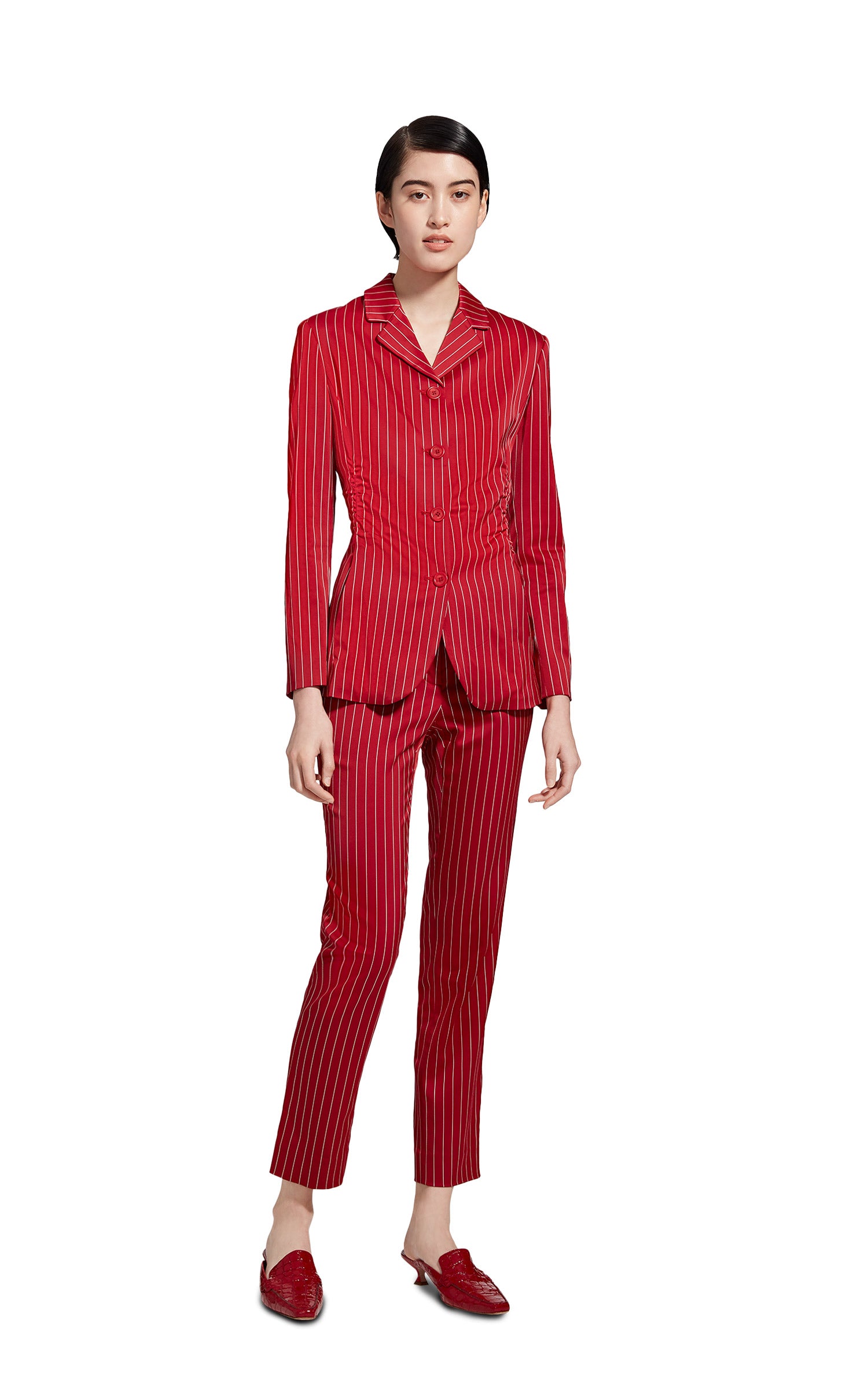 Greer Pinstripe Stretch Satin Single Breasted Jacket