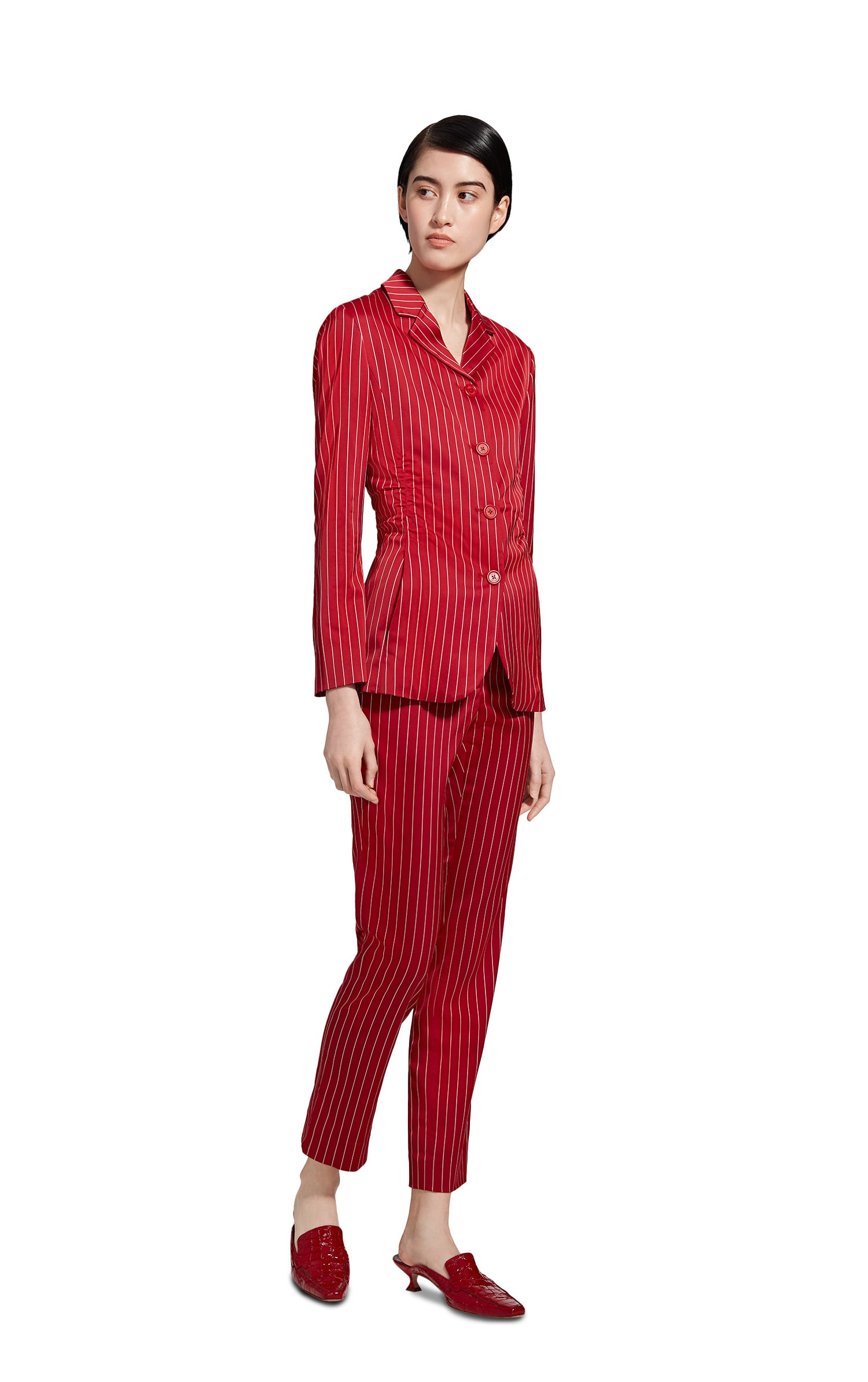 Greer Pinstripe Stretch Satin Single Breasted Jacket