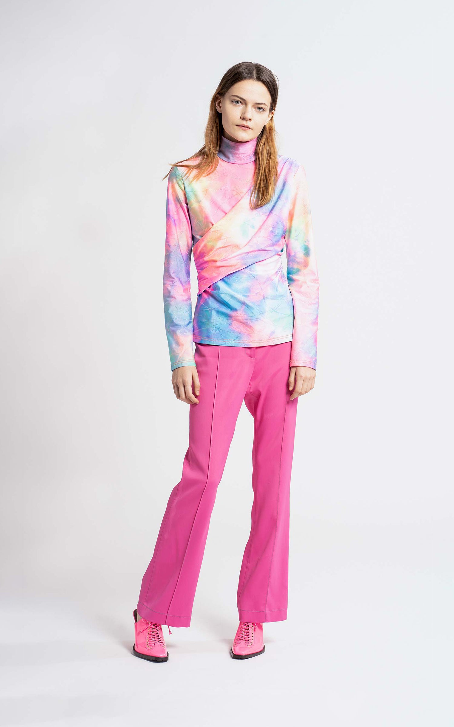 Peyton Glitter Tie Dye Wrapped Mockneck Top