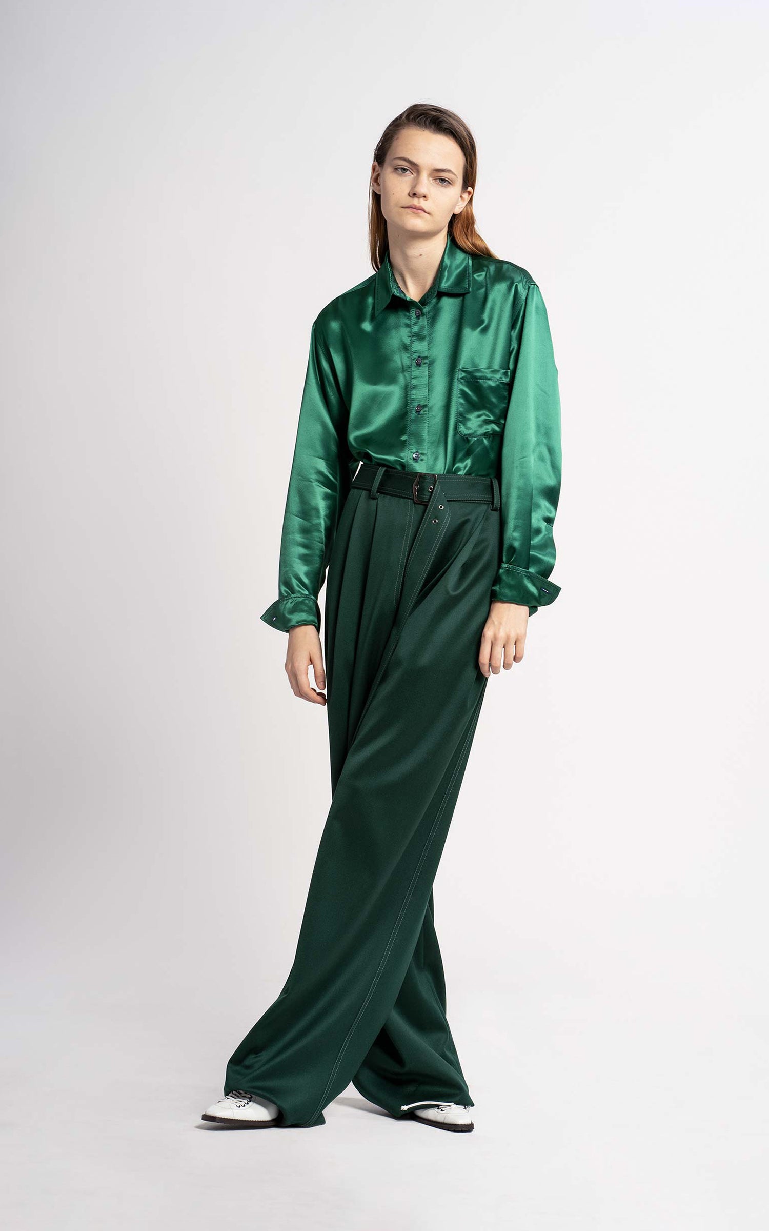 Blanche Pressed Wool Twill Wide Leg Pant