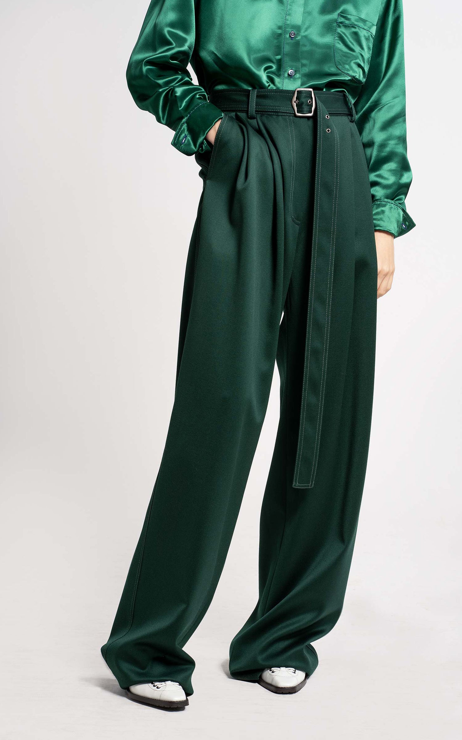 Blanche Pressed Wool Twill Wide Leg Pant