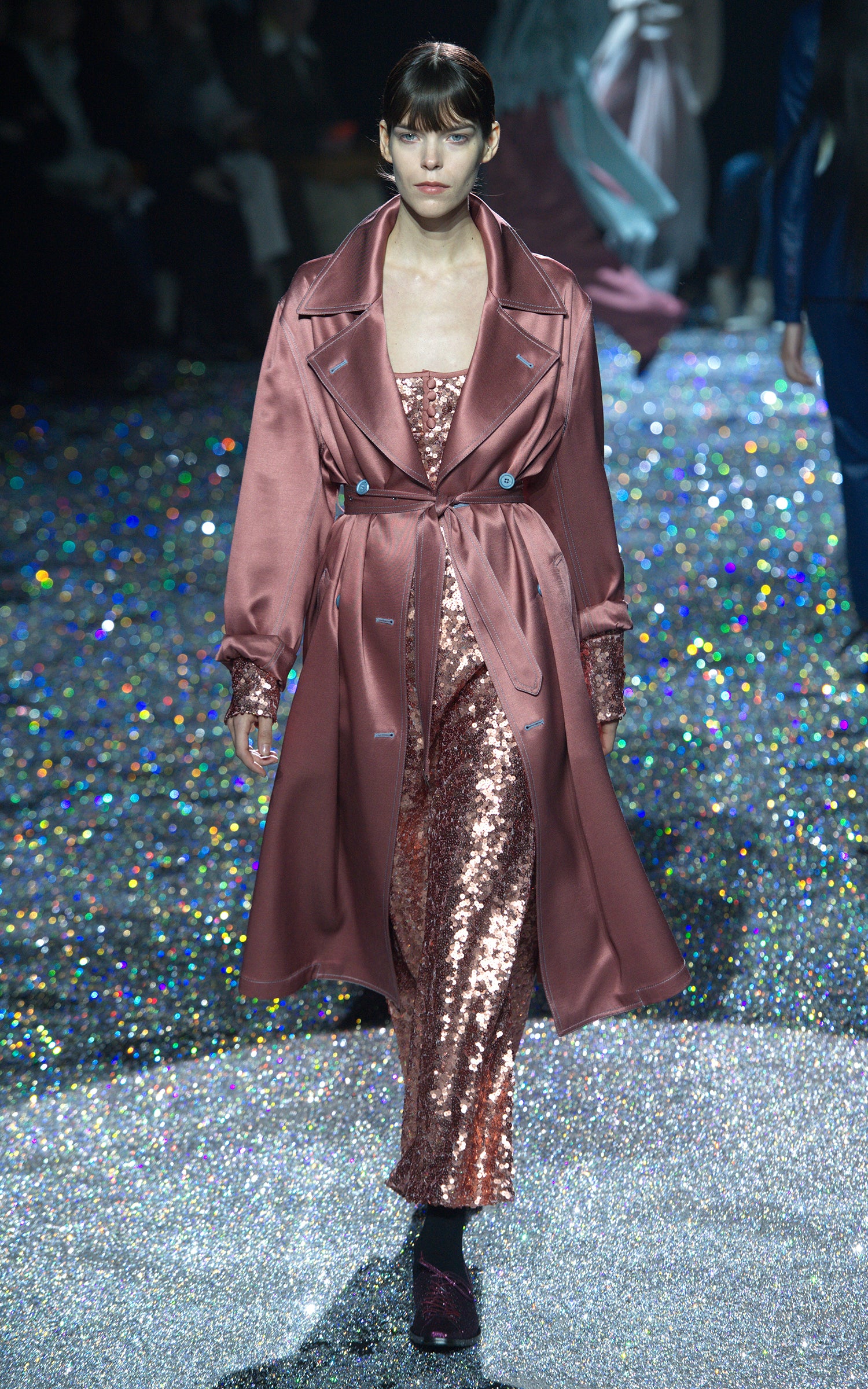 Sigourney Twill Satin Double Breasted Trench Coat