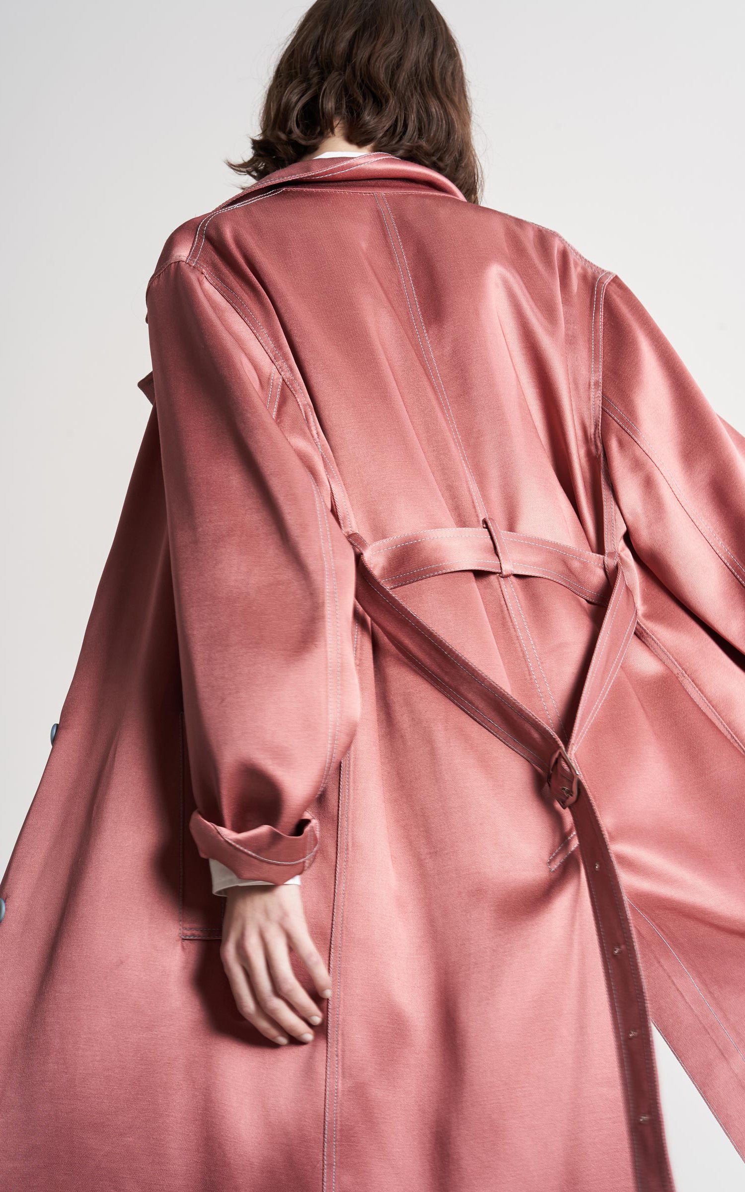 Sigourney Twill Satin Double Breasted Trench Coat