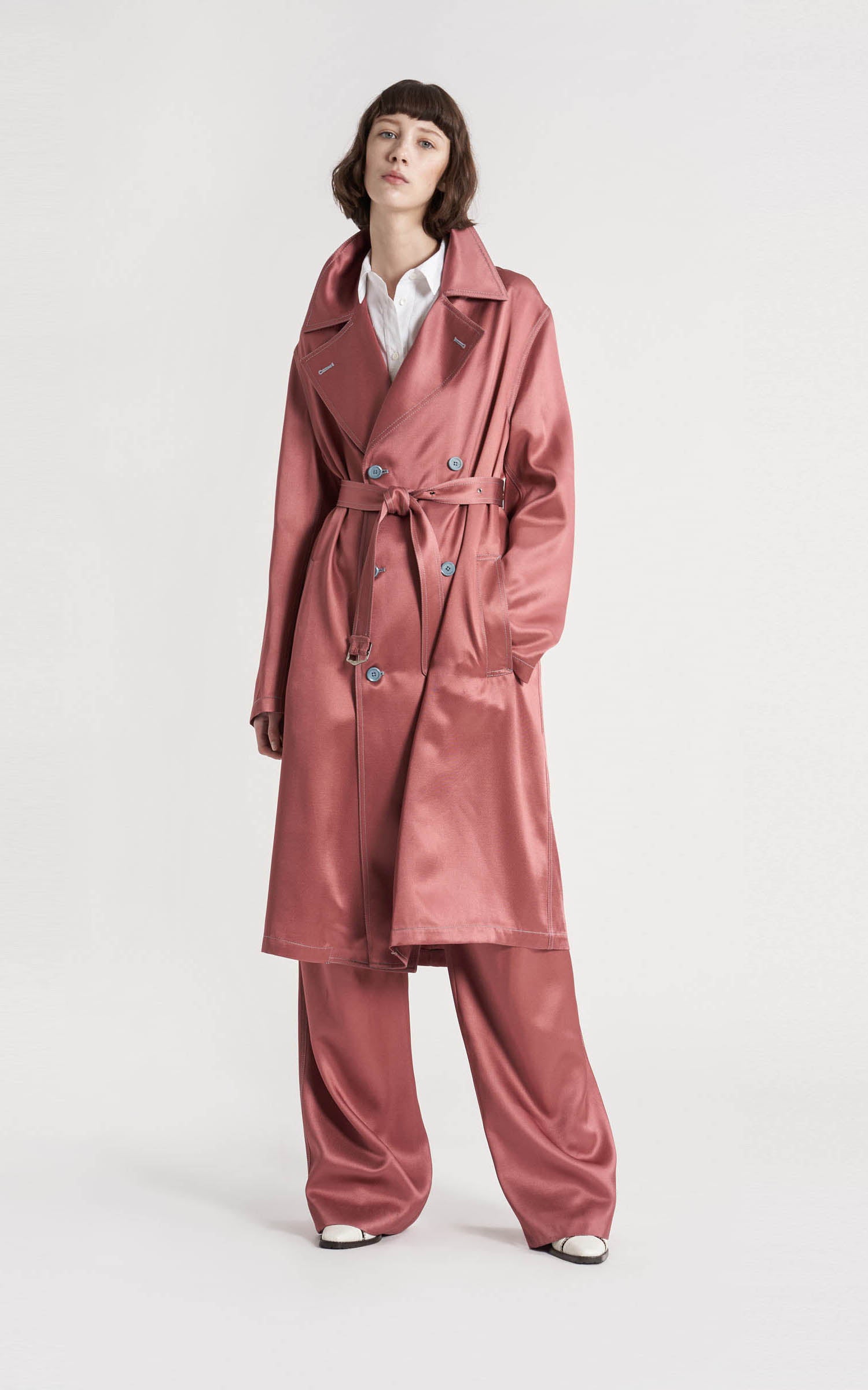 Sigourney Twill Satin Double Breasted Trench Coat