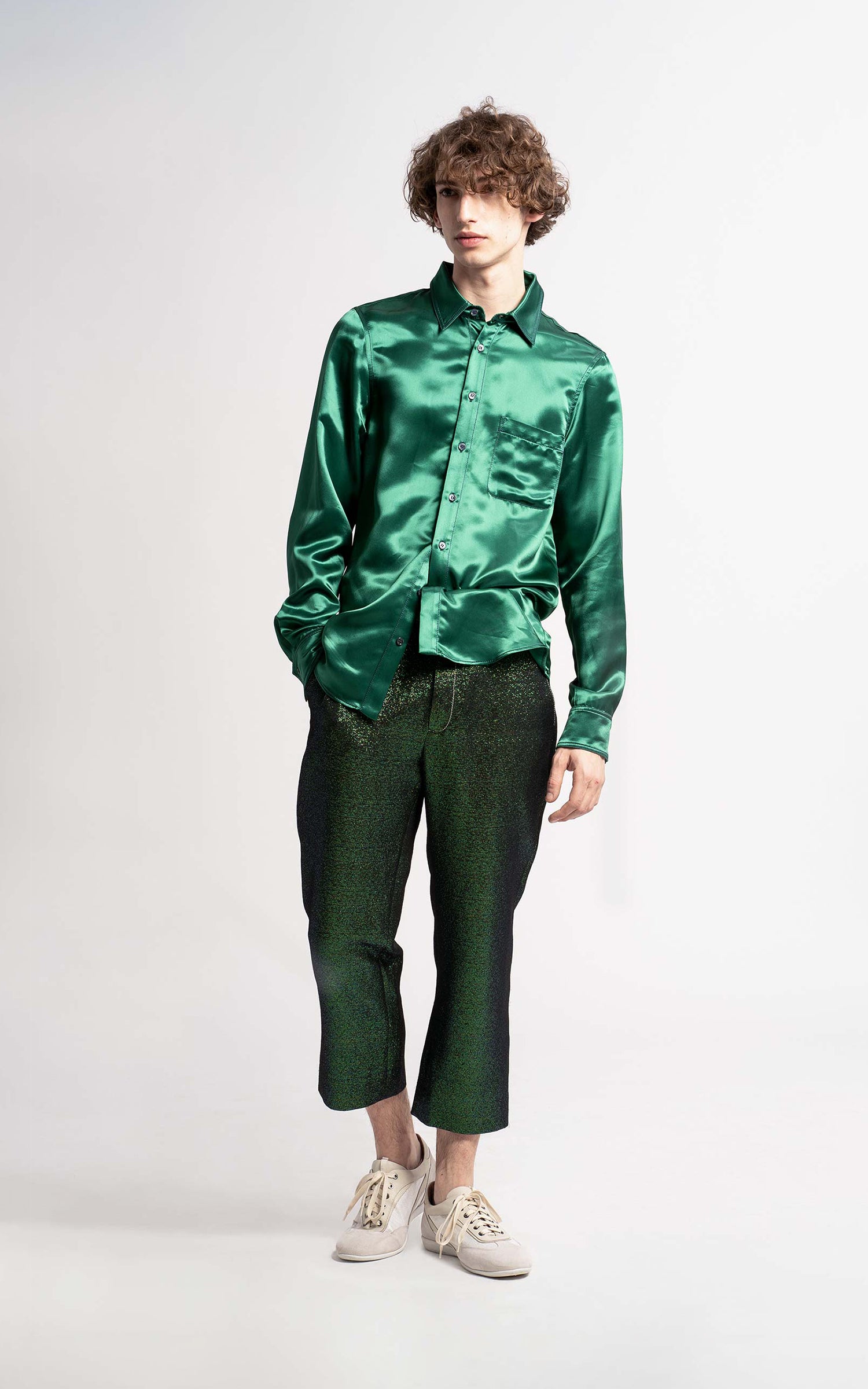 Sies Marjan - Sander Satin Shirt - Forest Green - Men's Shirts Sies Marjan - Sander Satin Shirt - Forest Green - Men's Shirts