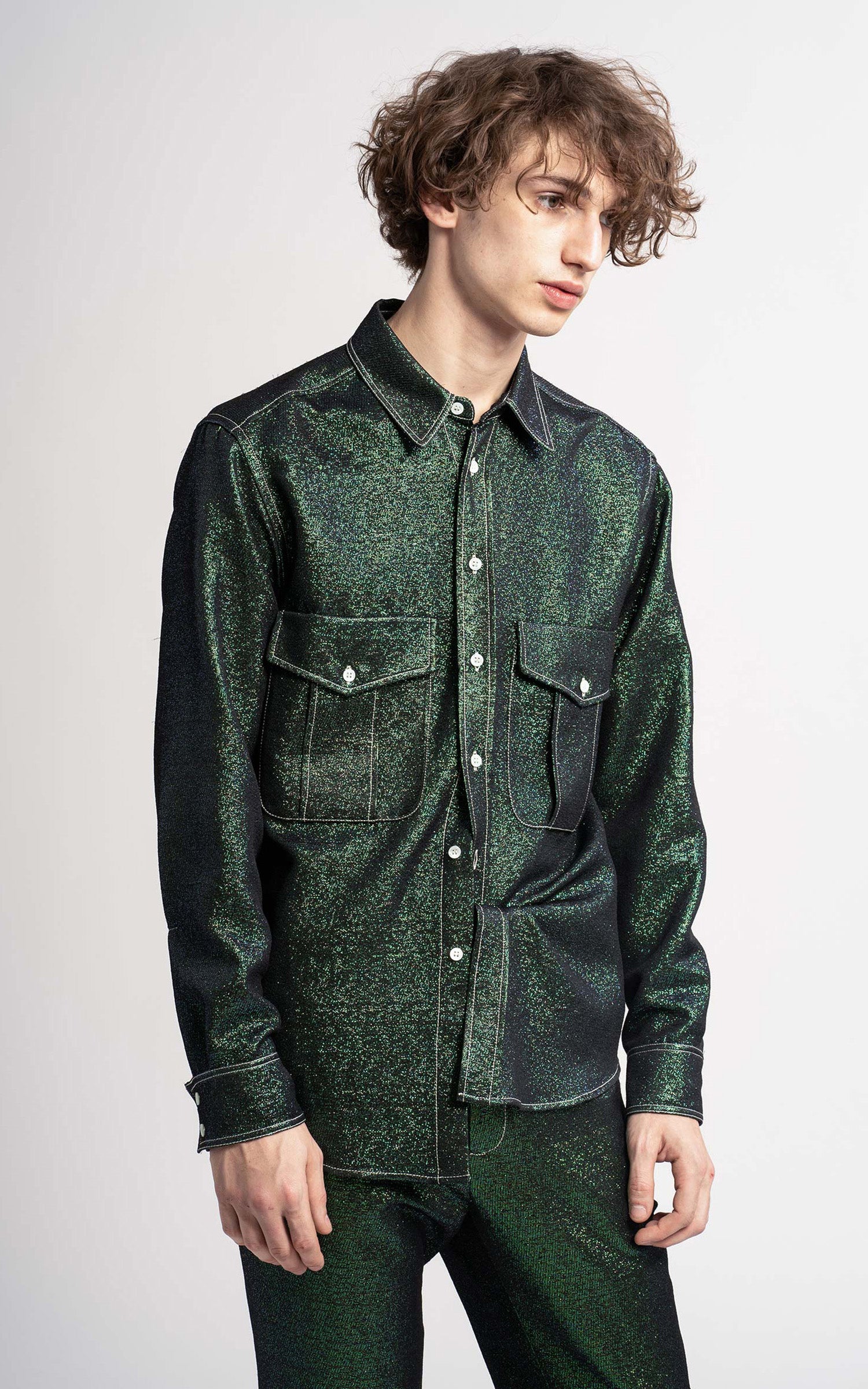 Sies Marjan - Oskar Lurex Twill Pocket Shirt - Green