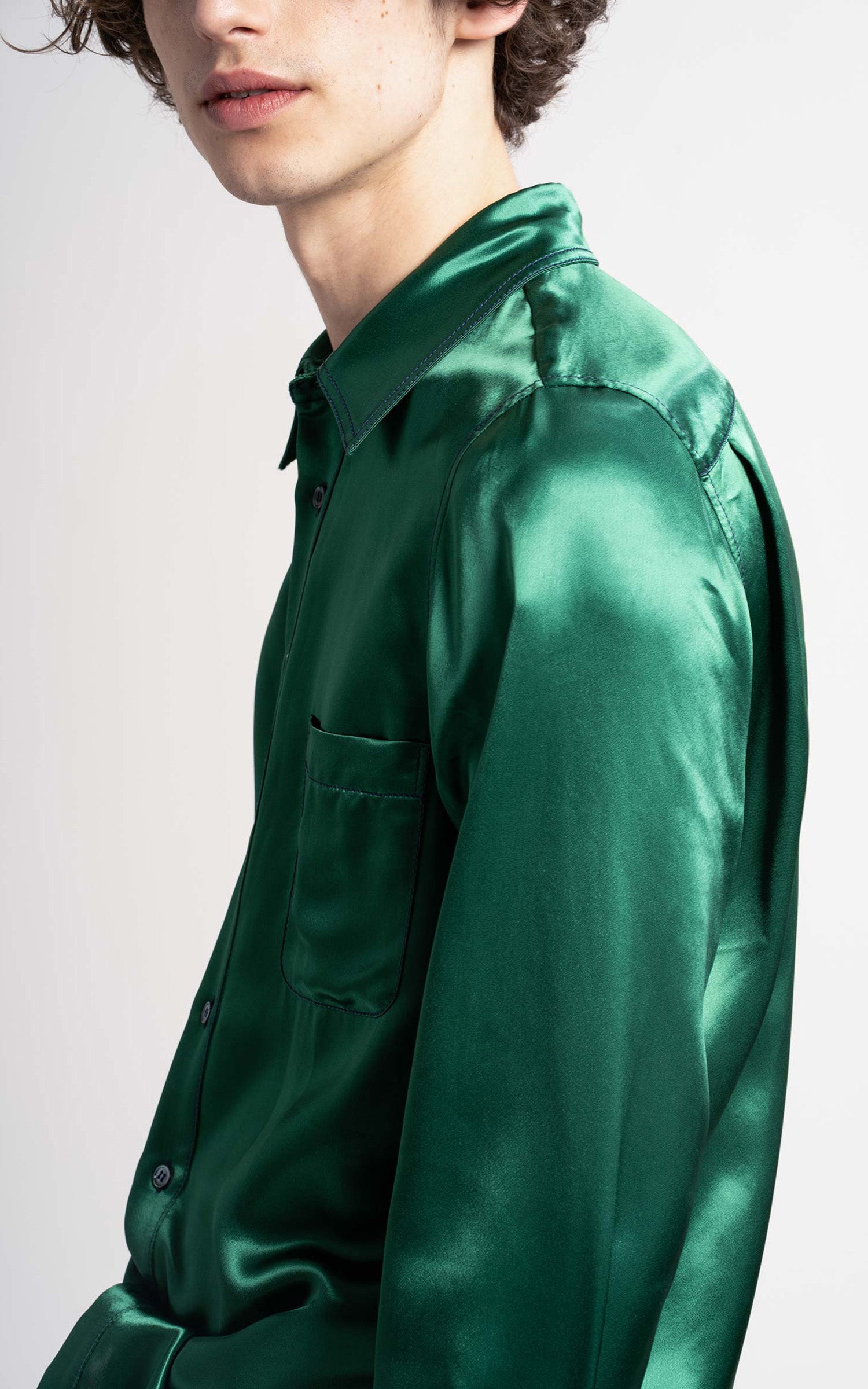 Sies Marjan - Sander Satin Shirt - Forest Green - Men's Shirts Sies Marjan - Sander Satin Shirt - Forest Green - Men's Shirts