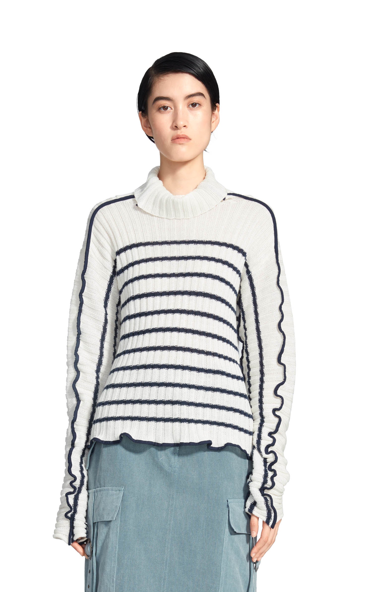 Harrie Linen Stripe Turtleneck Sweater