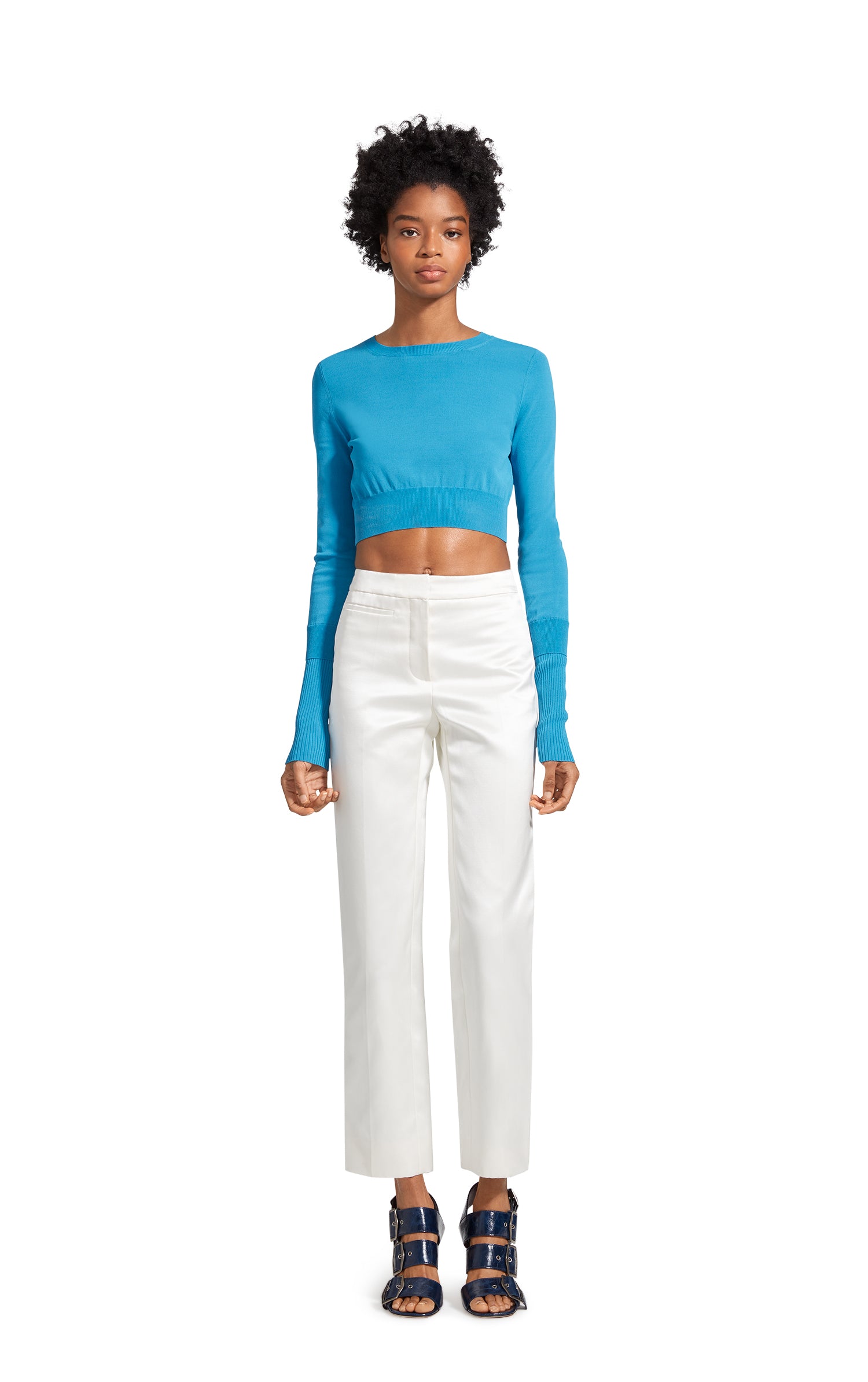 Gwin Fine Crepe Crop Crew Sweater