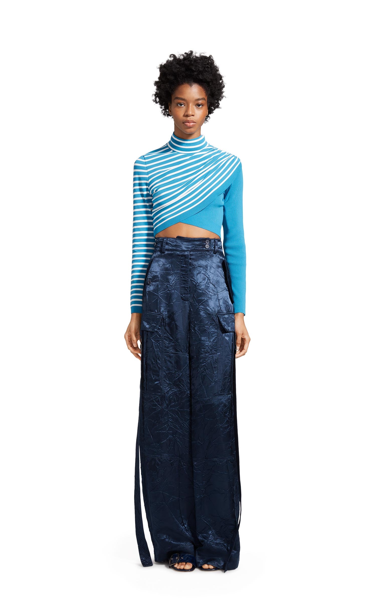 Jenn Fine Crepe Wrap Crop Turtleneck Sweater