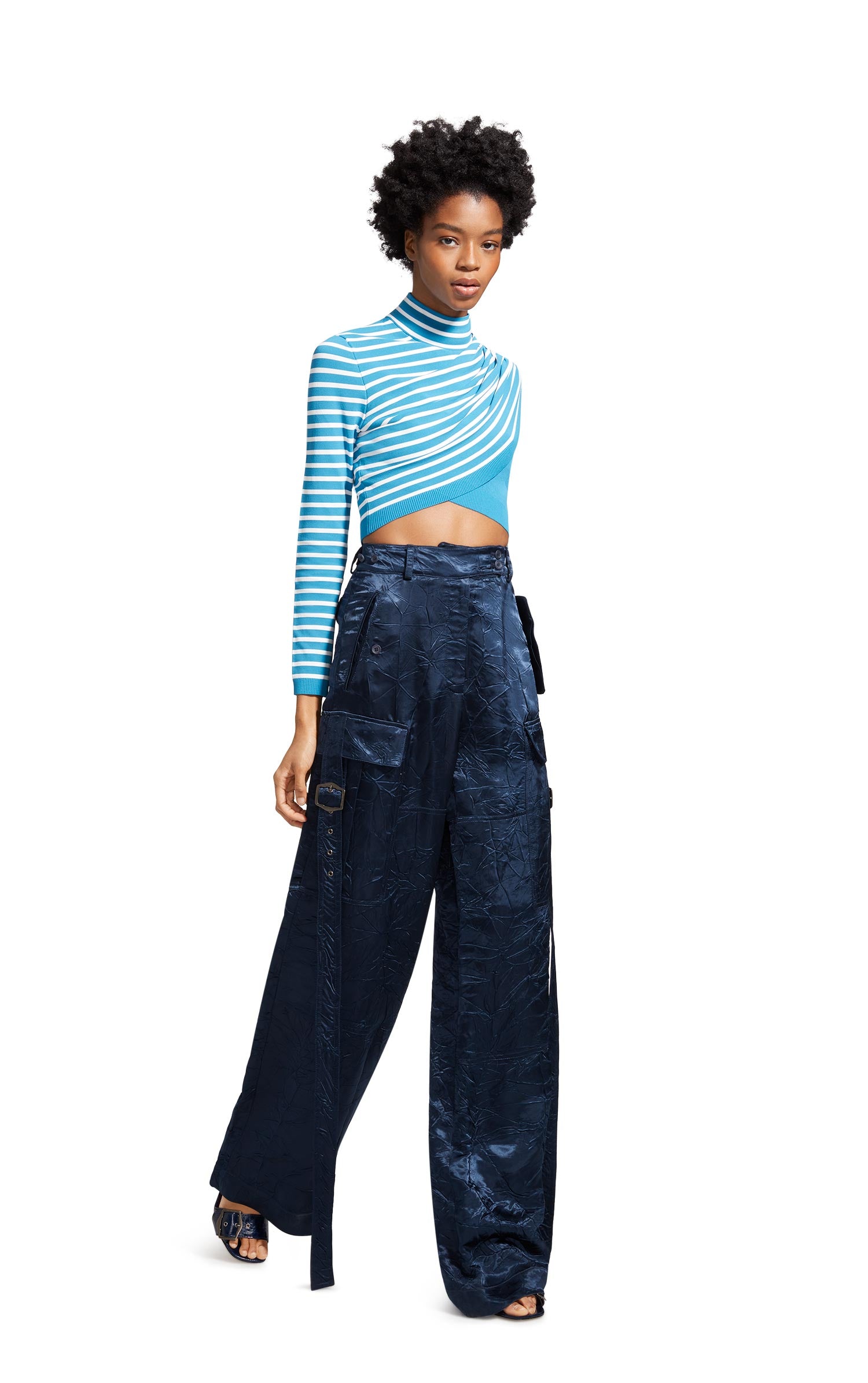 Jenn Fine Crepe Wrap Crop Turtleneck Sweater