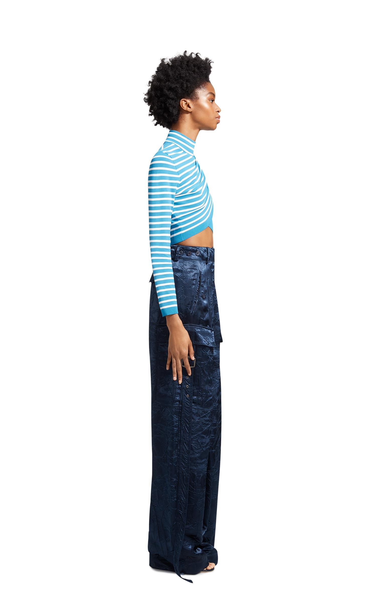 Jenn Fine Crepe Wrap Crop Turtleneck Sweater