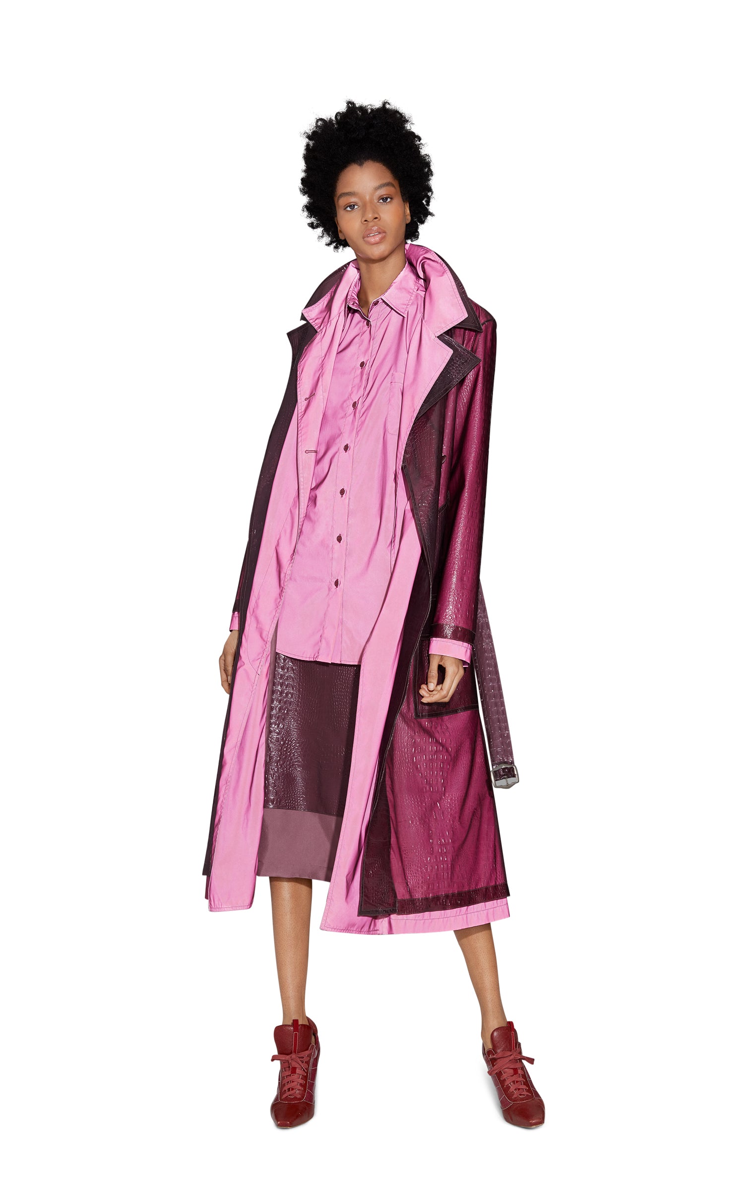 Devin Embossed Double Belted Reflective Trench Coat