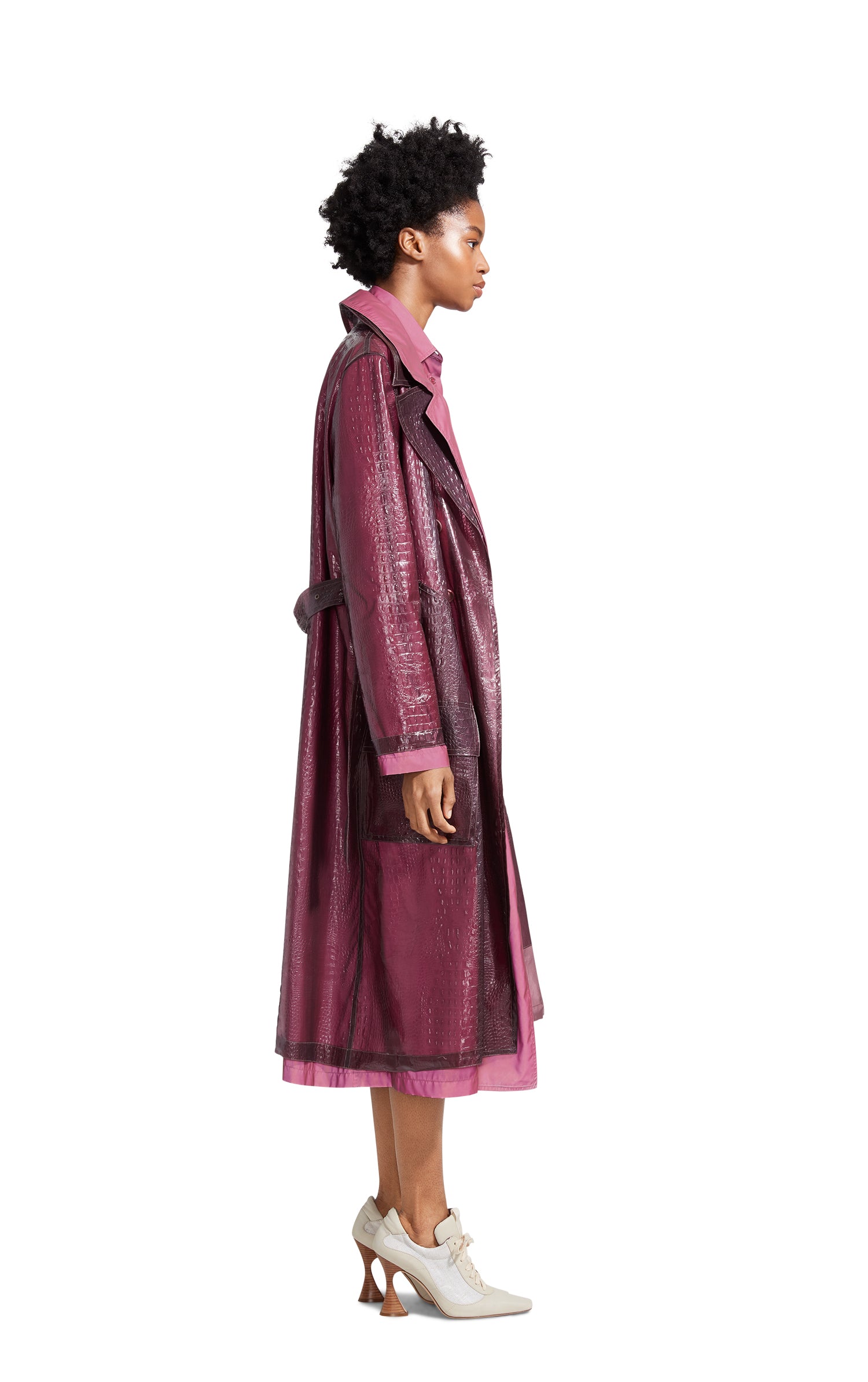 Devin Embossed Double Belted Reflective Trench Coat