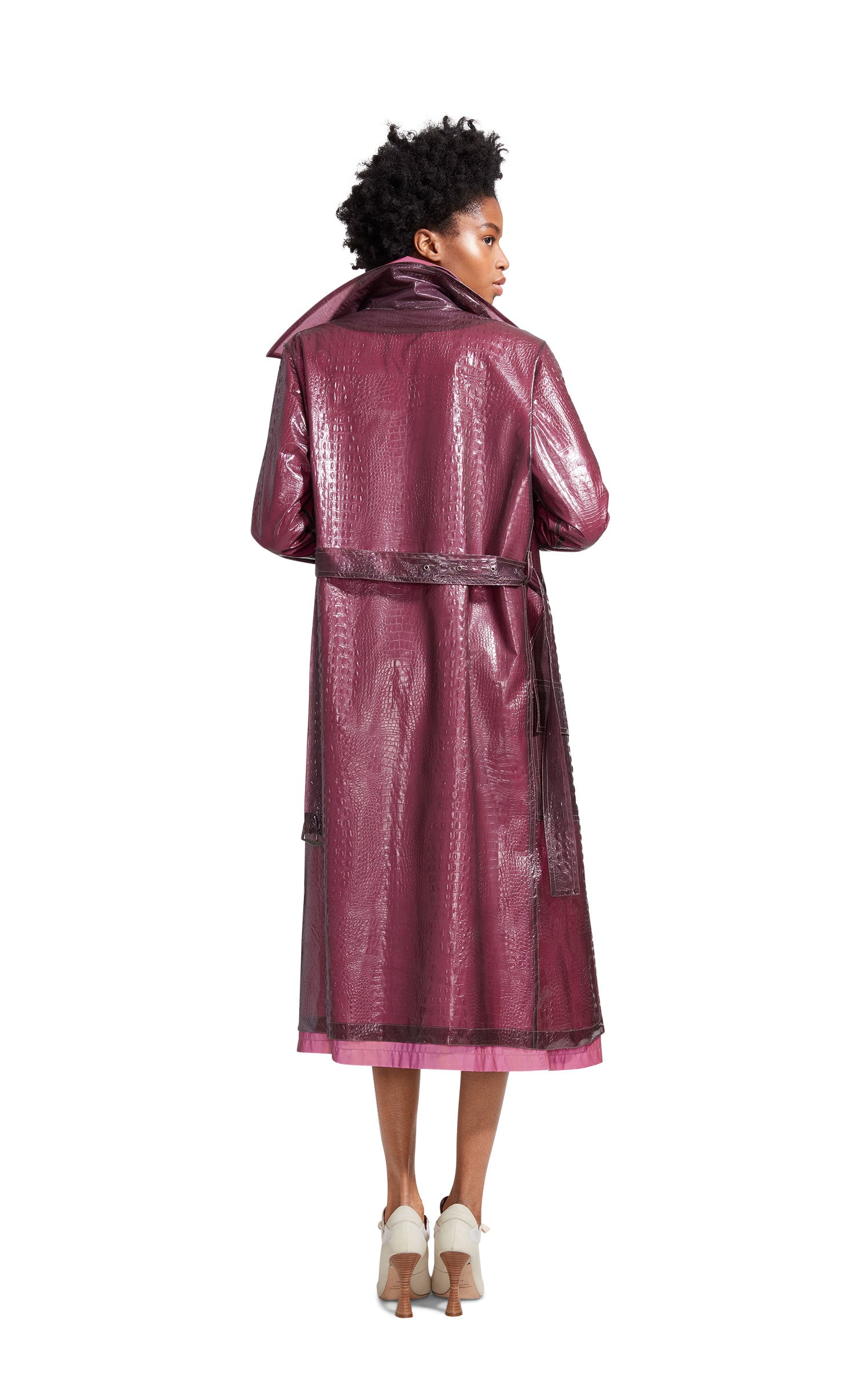 Devin Embossed Double Belted Reflective Trench Coat