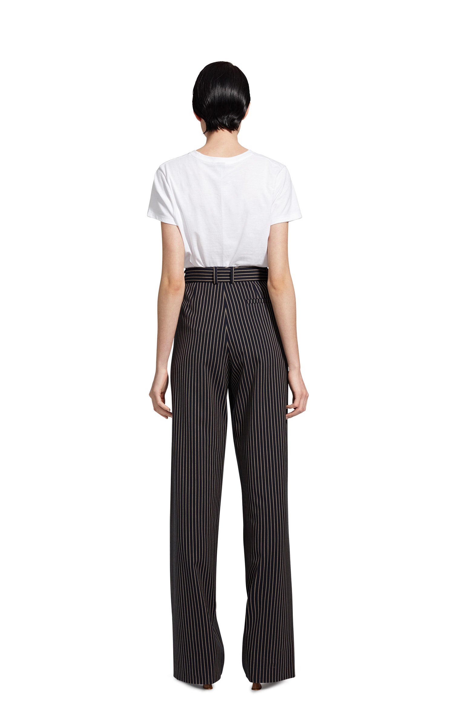 Anouk Pinstripe Stretch Wool Belted Long Pant