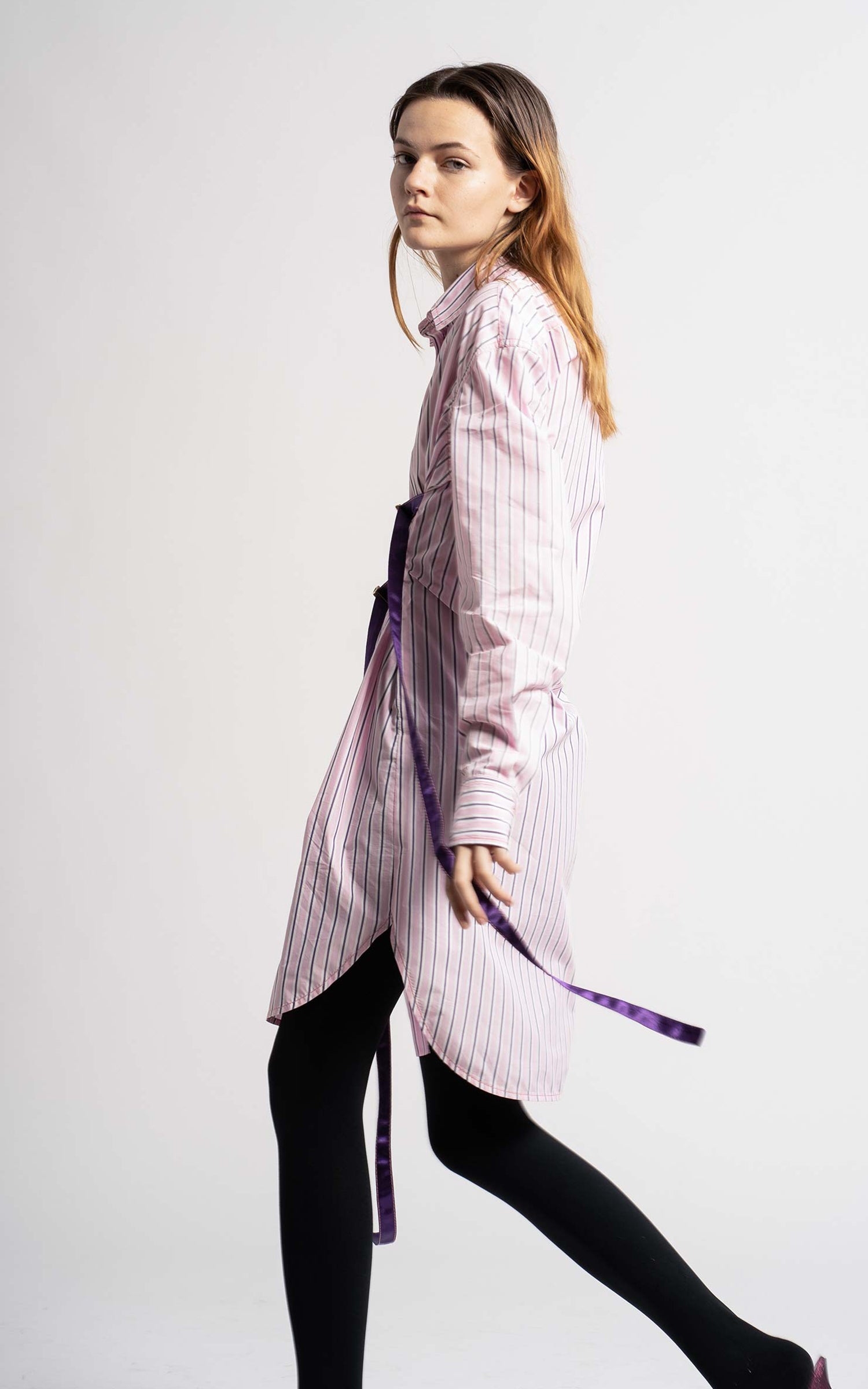 Silvia Striped Poplin Belt Shirt Dress