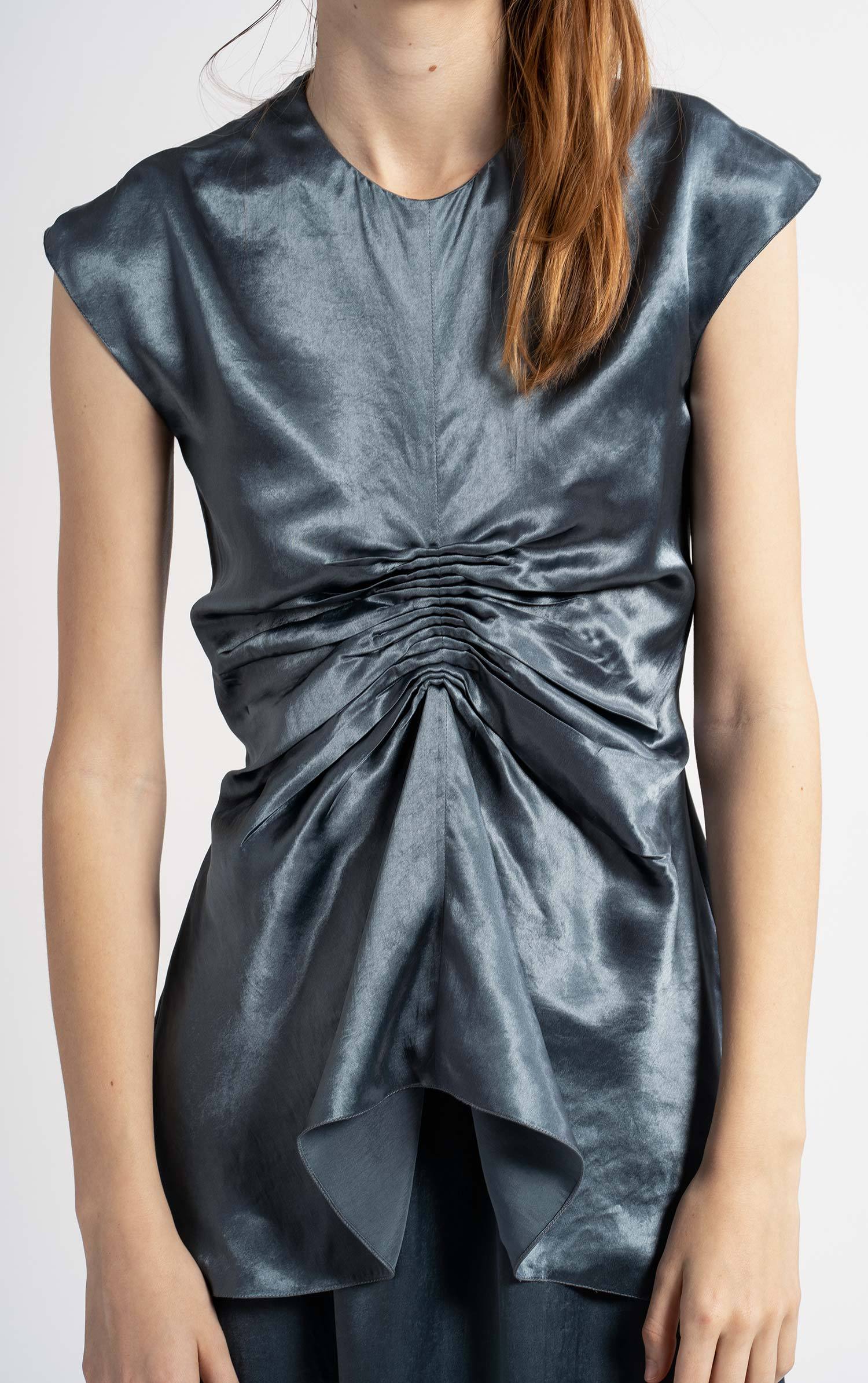 Vienna Fluid Satin Ruched Center Shirt