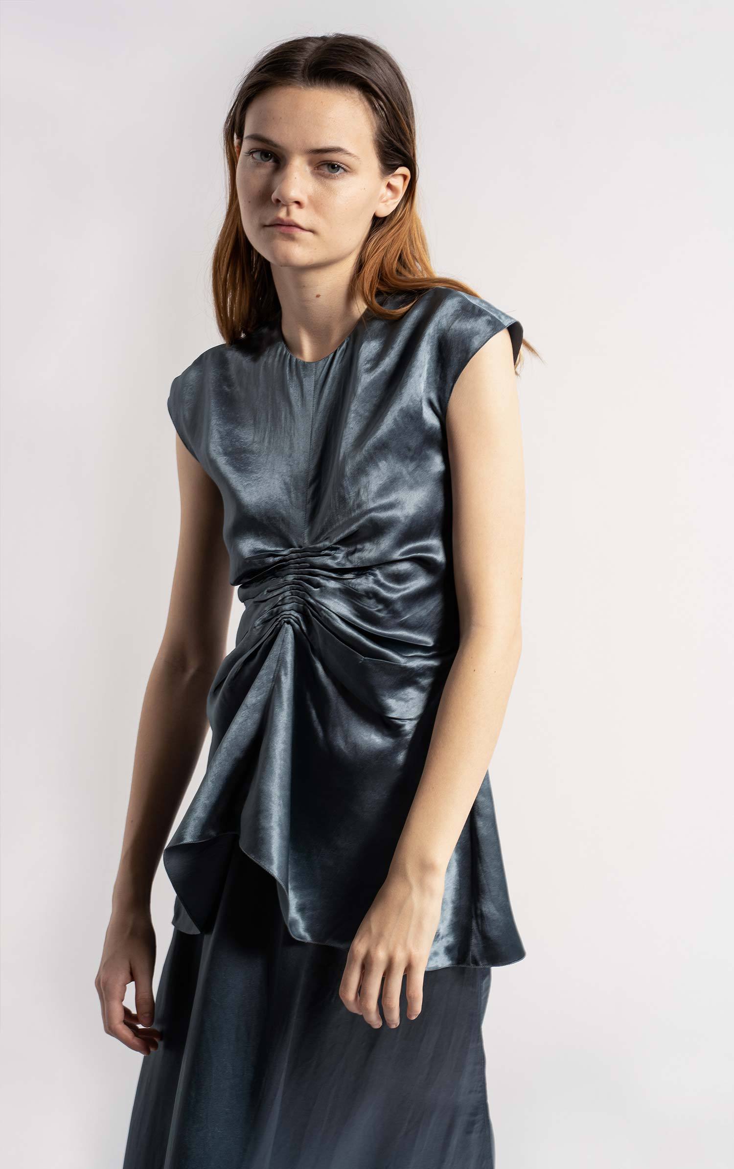 Vienna Fluid Satin Ruched Center Shirt