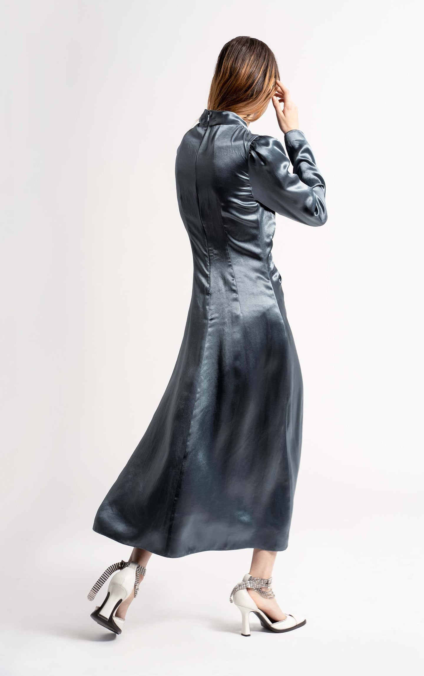 Nara Fluid Satin Mockneck Dress