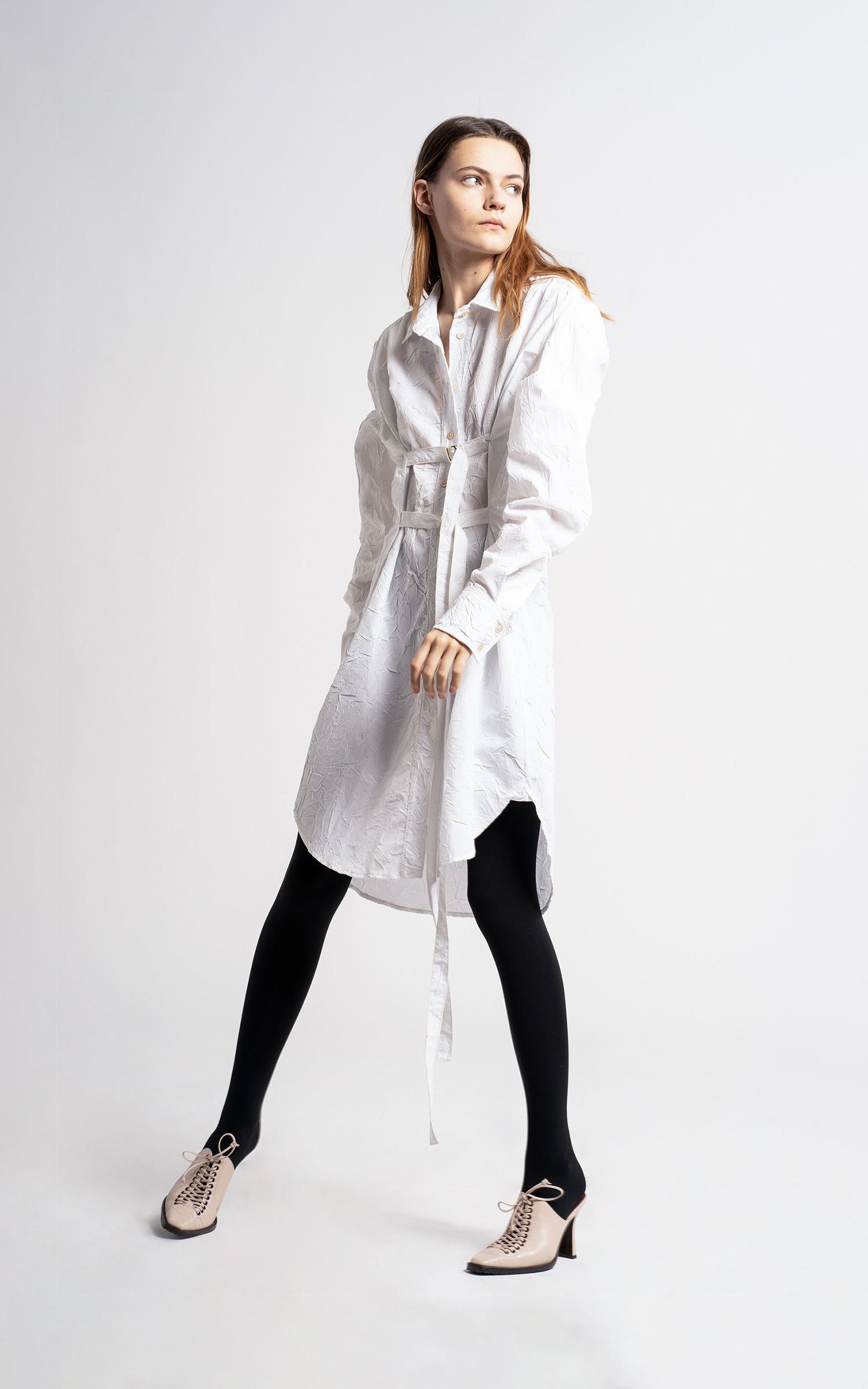 Silvia Crinkled Poplin Belt Shirt Dress