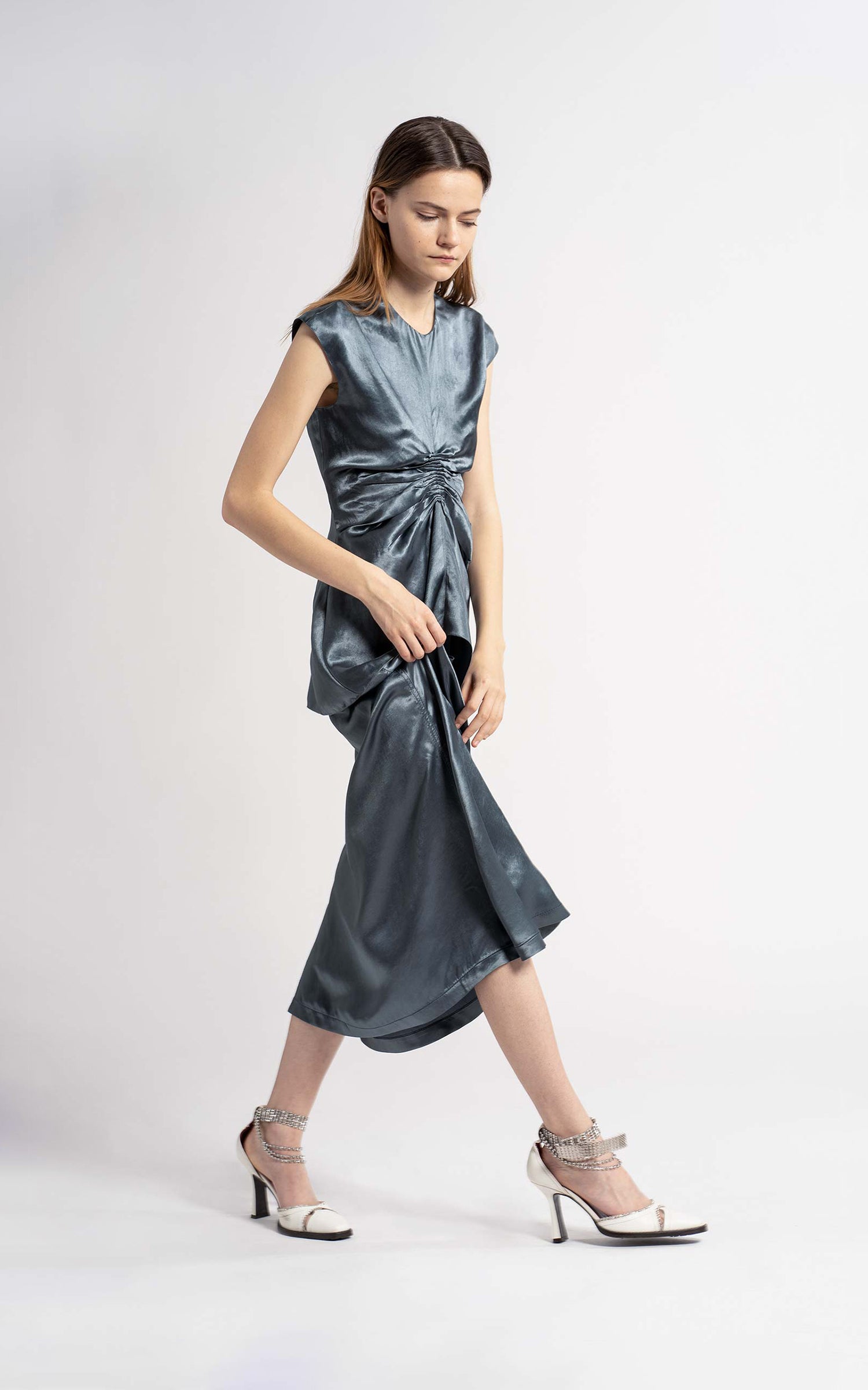 Vienna Fluid Satin Ruched Center Shirt