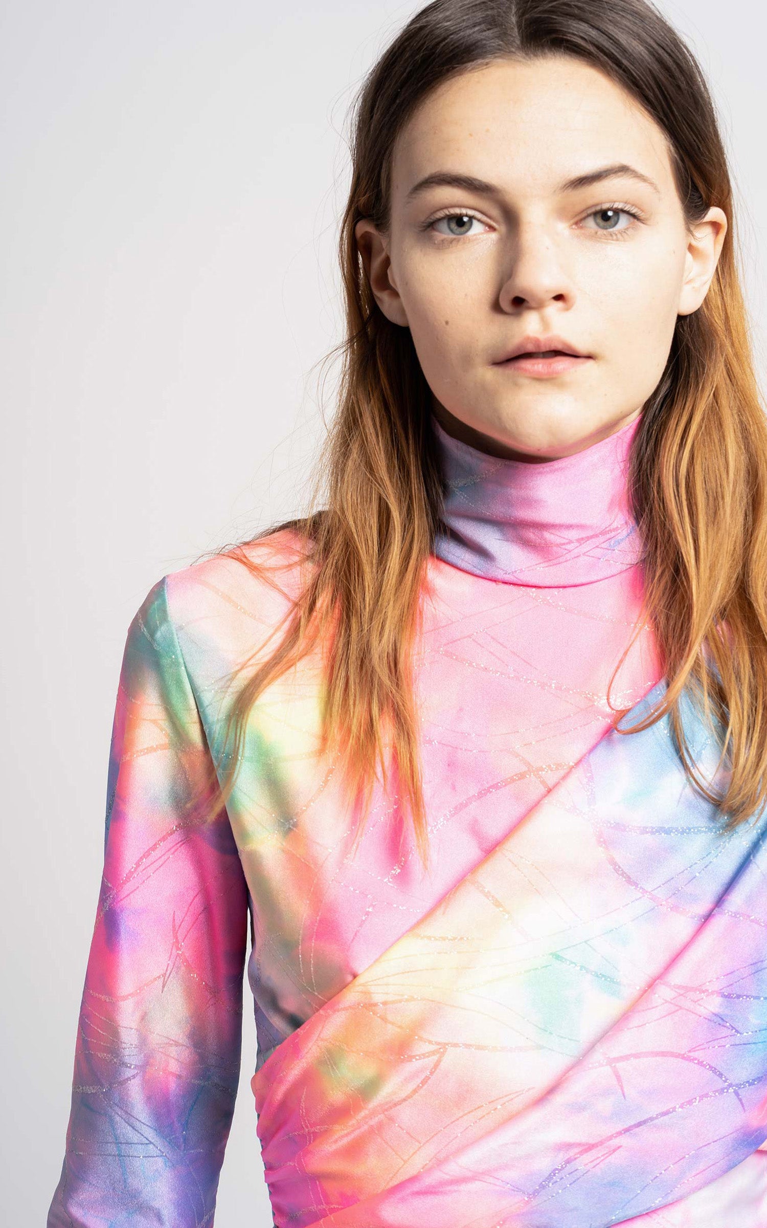 Peyton Glitter Tie Dye Wrapped Mockneck Top