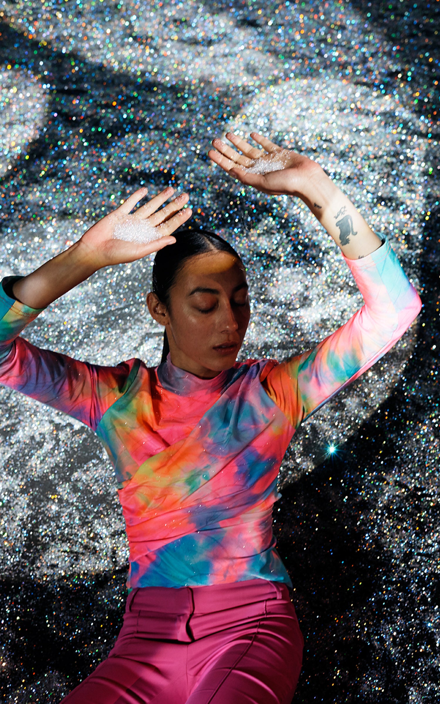 Peyton Glitter Tie Dye Wrapped Mockneck Top