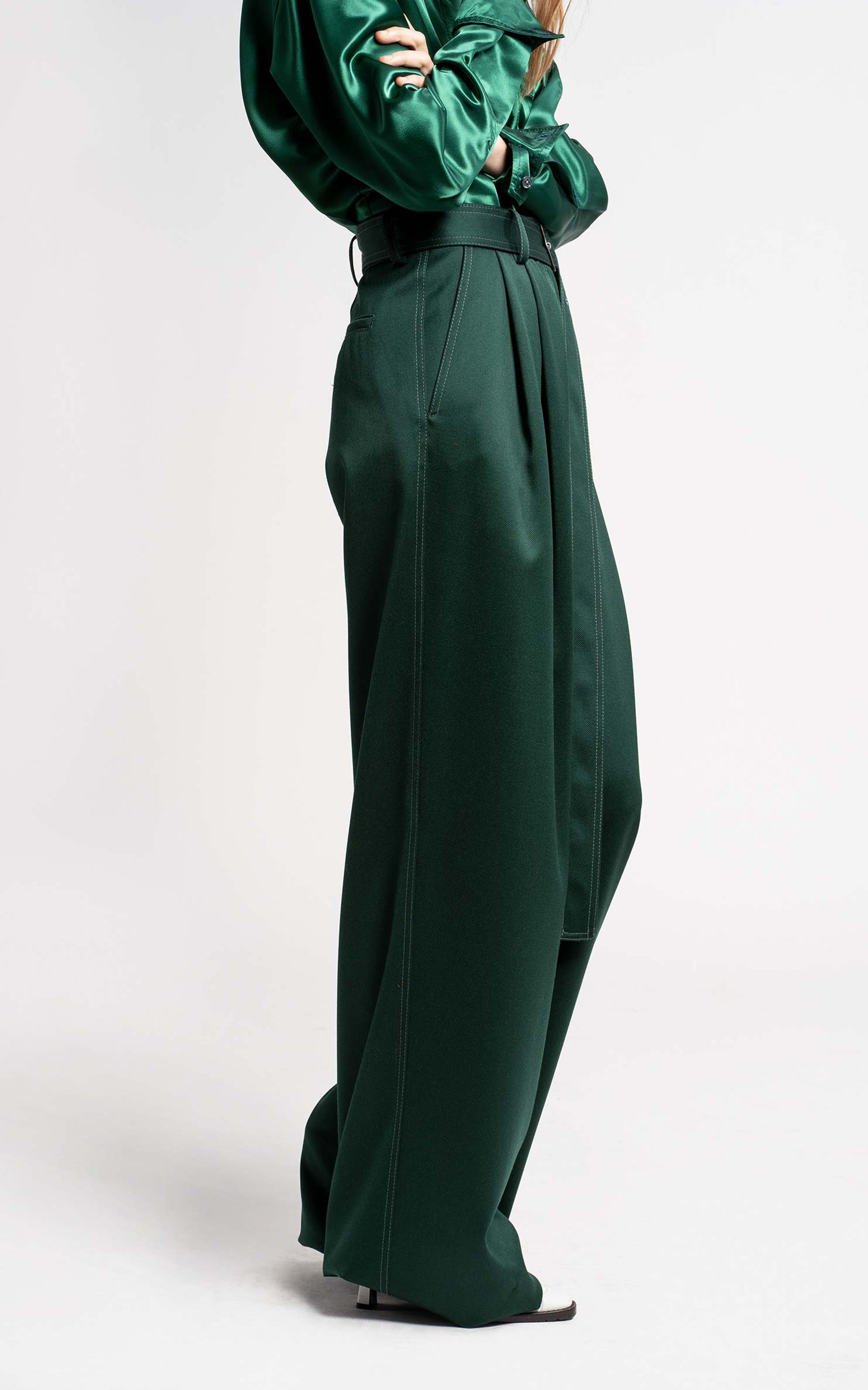 Blanche Pressed Wool Twill Wide Leg Pant