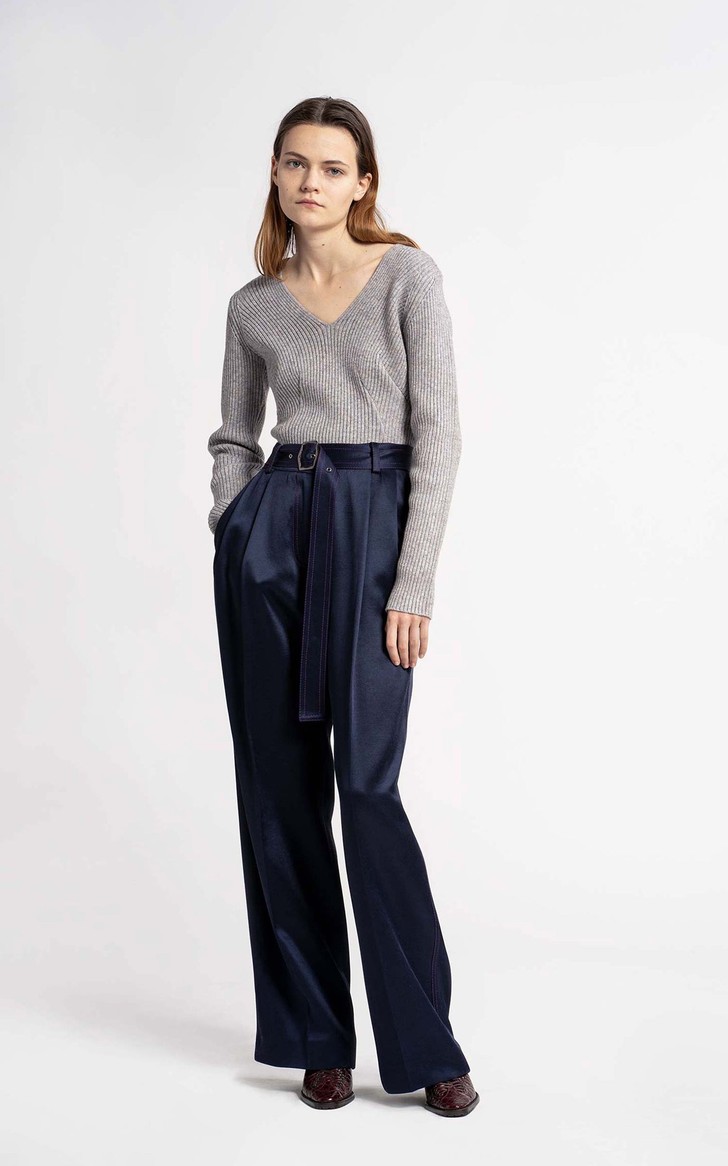 Blanche Twill Satin Wide Leg Pant