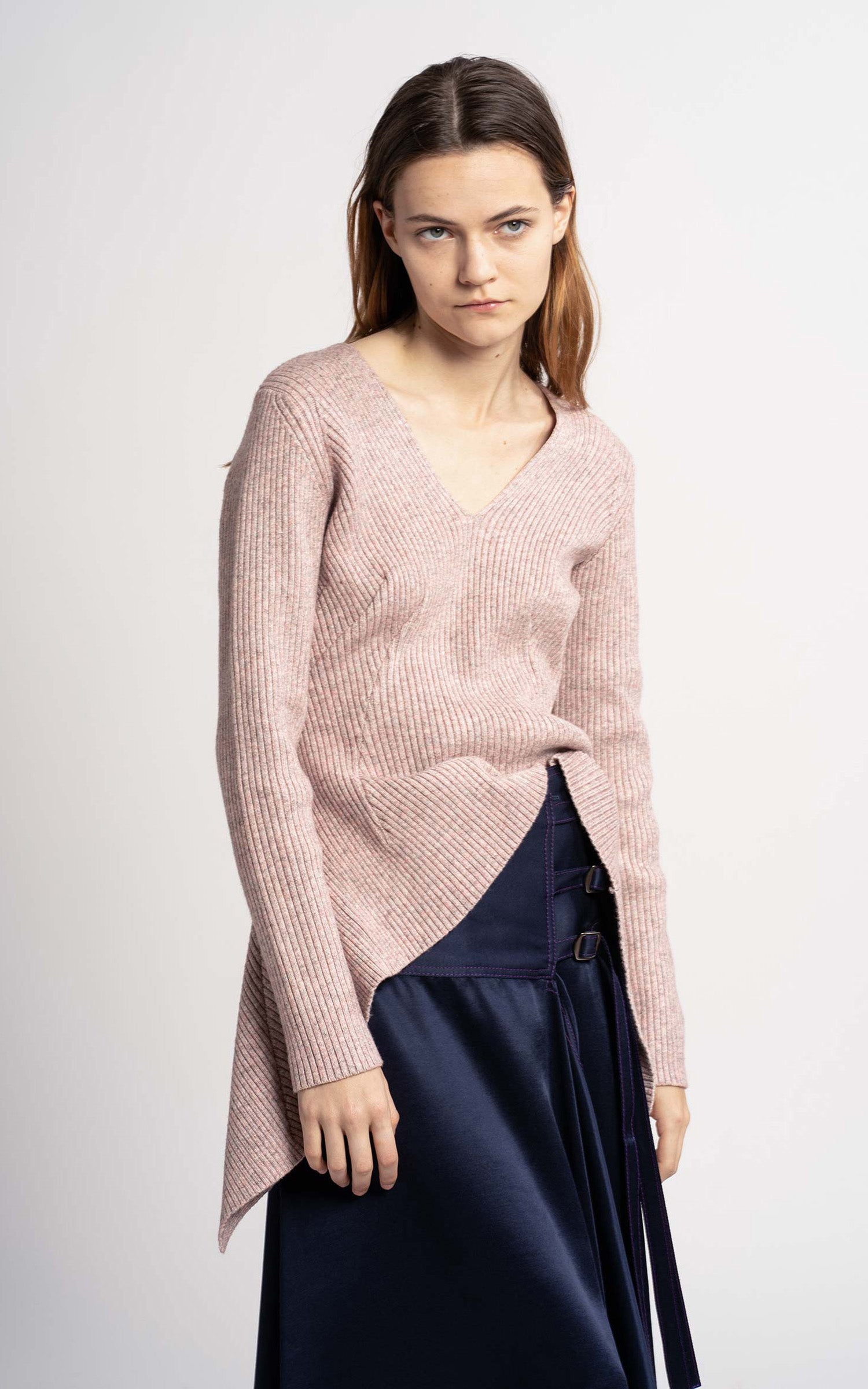 Grace Multicolor Melange Gathered V Sweater