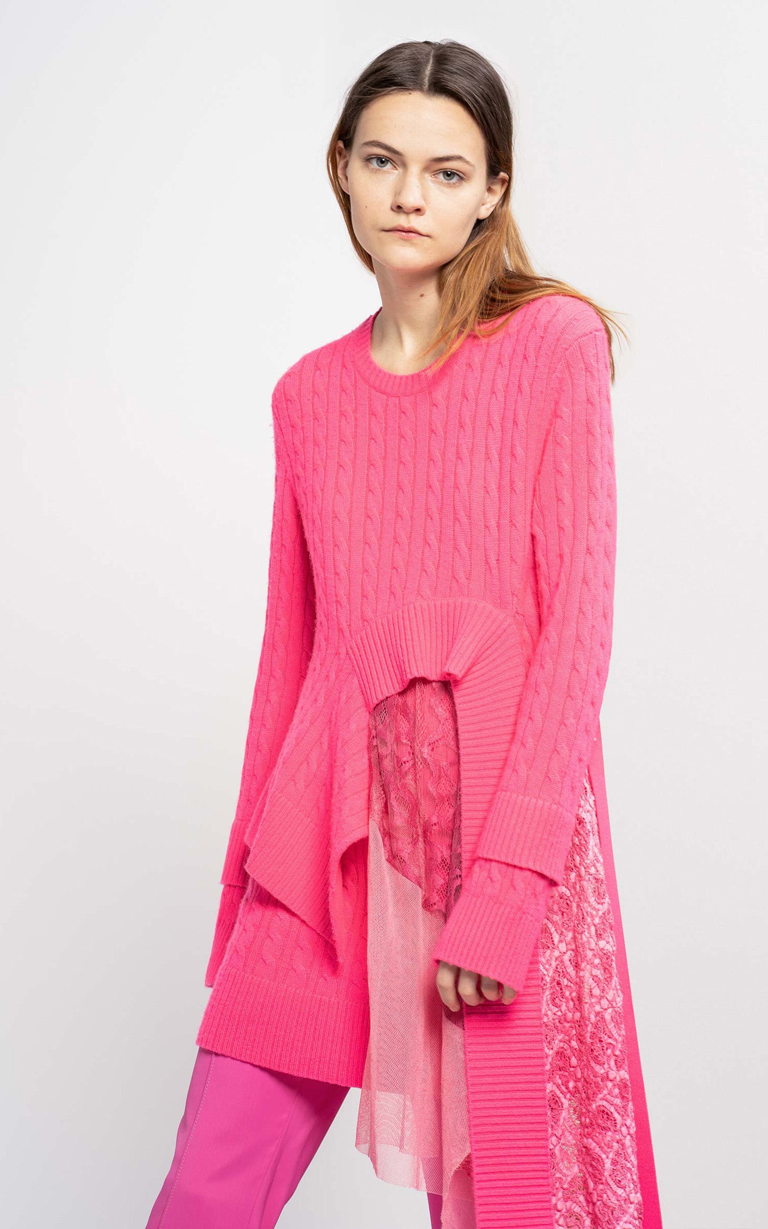 Trine Wool Cashmere Lace Tulle Strap Sweater