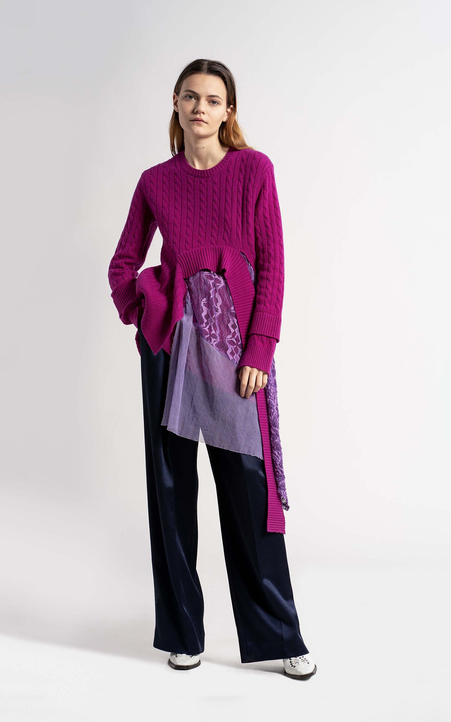 Trine Wool Cashmere Lace Tulle Strap Sweater