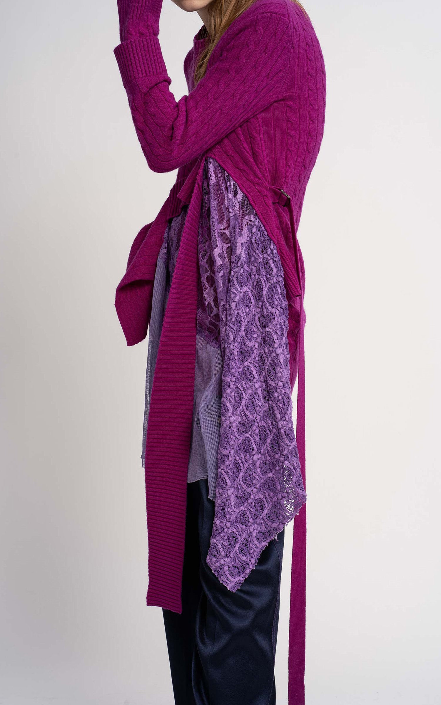 Trine Wool Cashmere Lace Tulle Strap Sweater