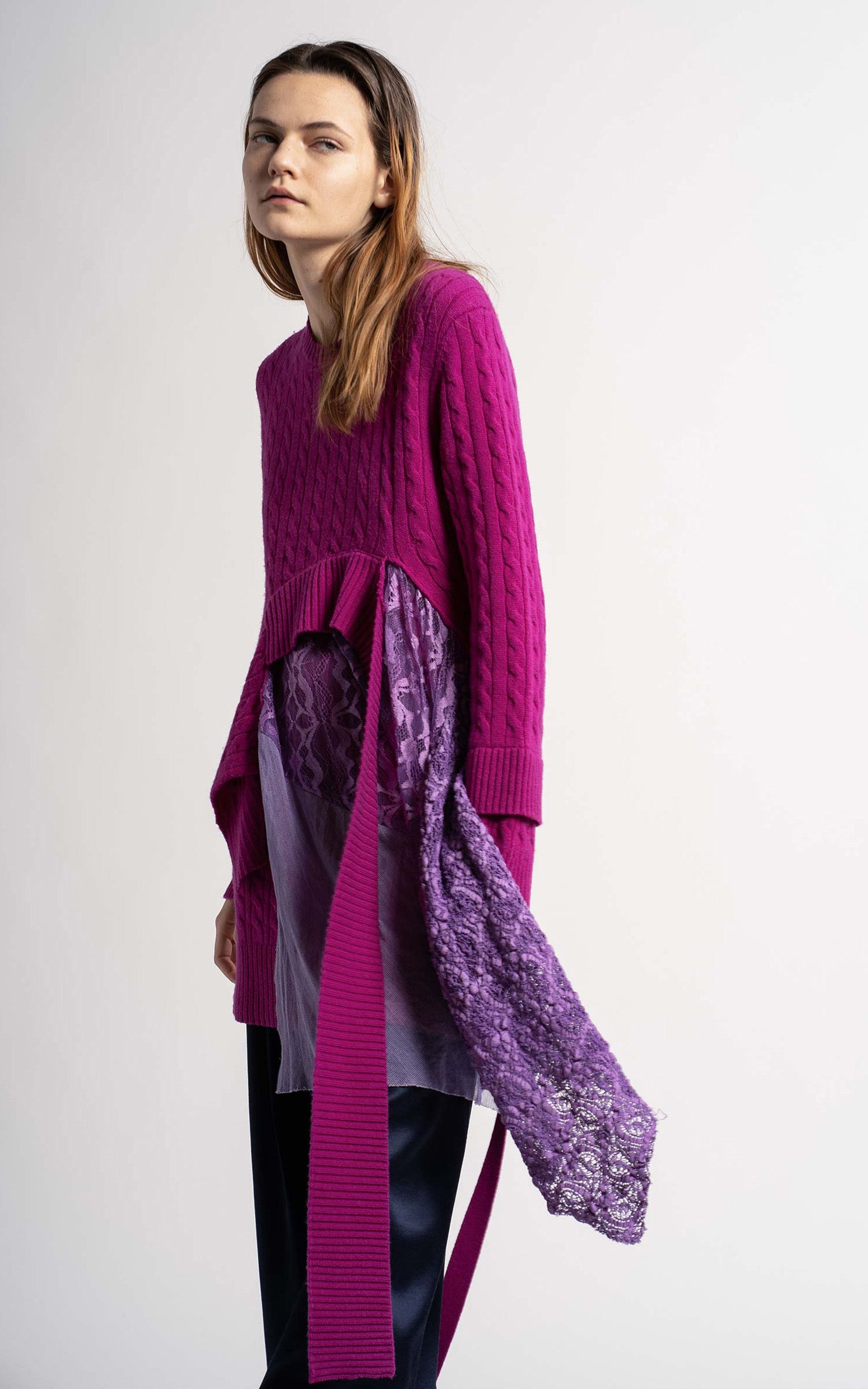 Trine Wool Cashmere Lace Tulle Strap Sweater