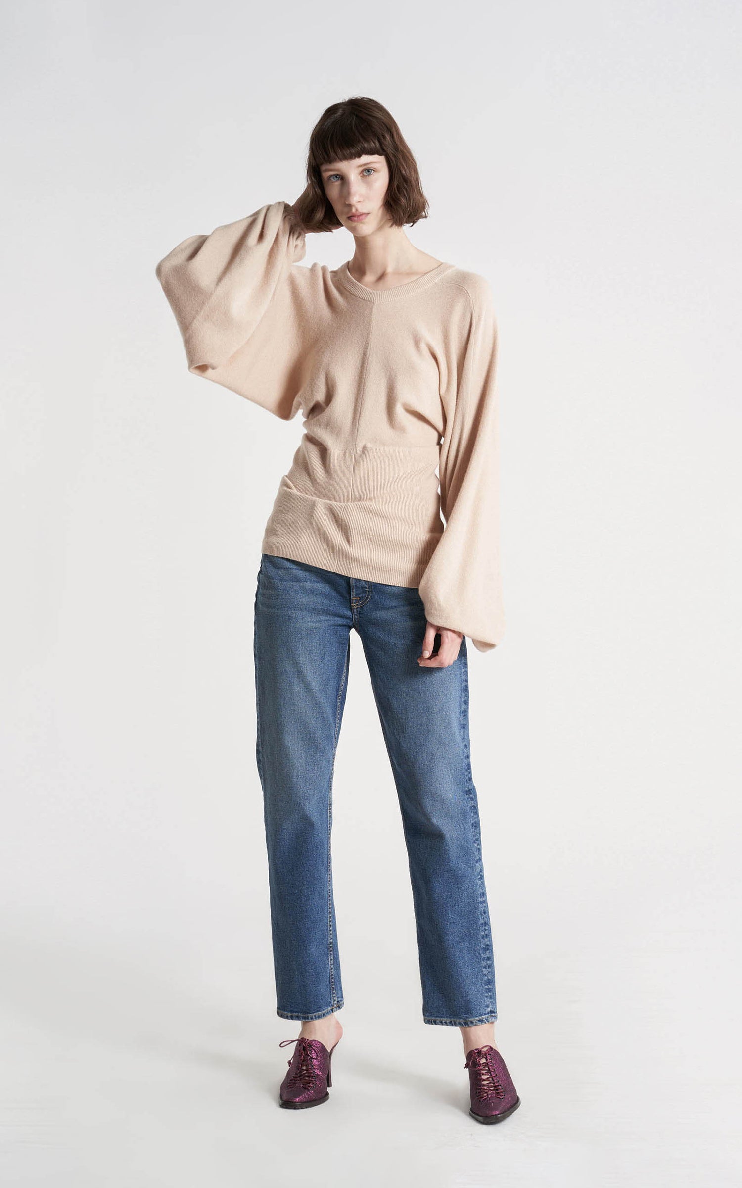 Jodie Wool Cashmere Puff Sleeve Crew Sweater