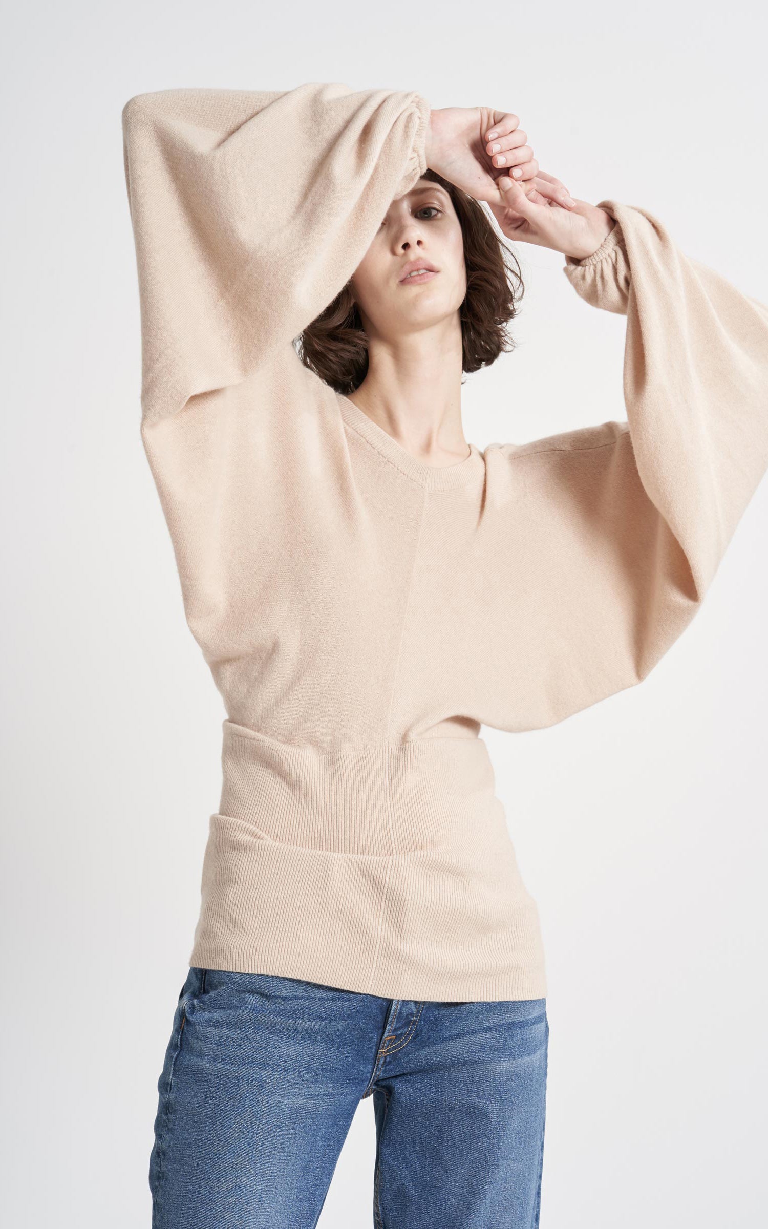 Jodie Wool Cashmere Puff Sleeve Crew Sweater