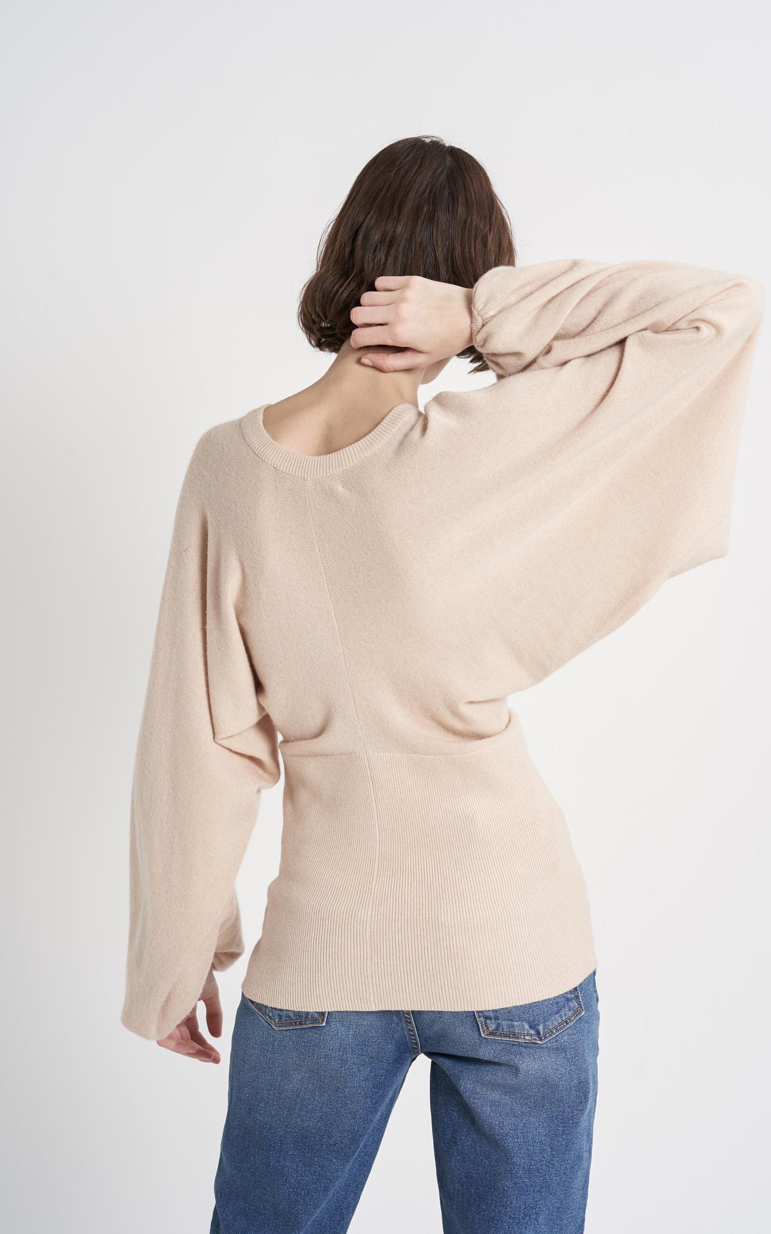 Jodie Wool Cashmere Puff Sleeve Crew Sweater
