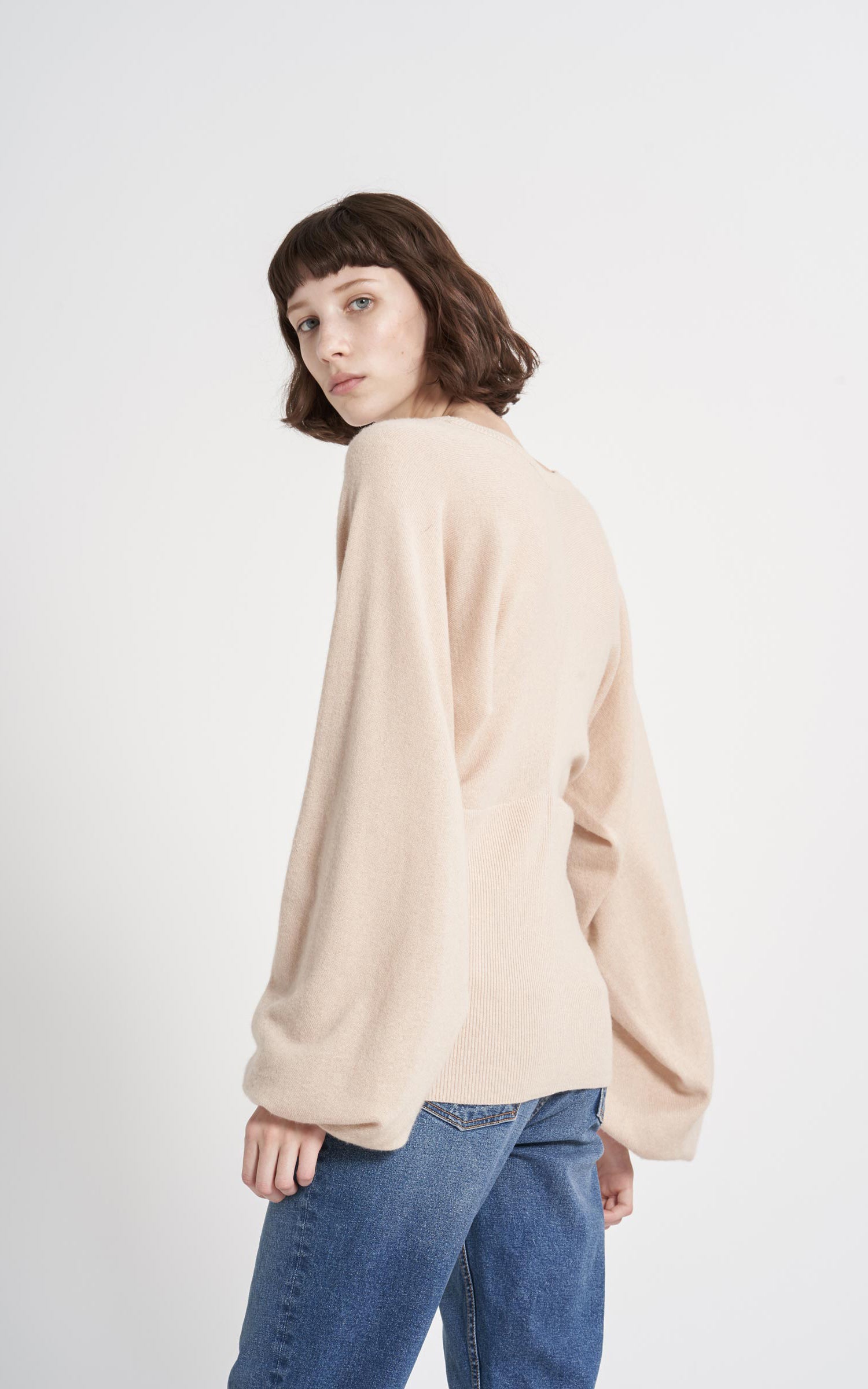 Jodie Wool Cashmere Puff Sleeve Crew Sweater